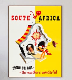1955 South Africa, Come on Out, the Weather's Wonderful Original Vintage Poster