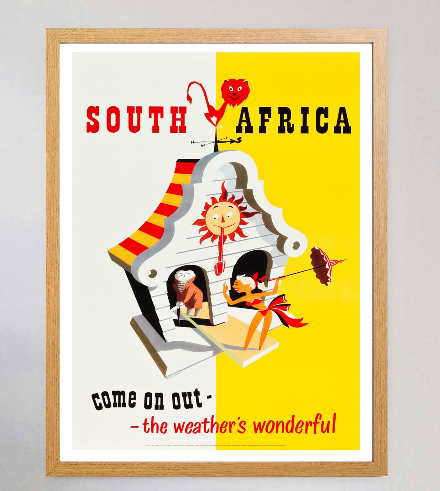 1955 Südafrika – Come On Out, The Weather's Wonderful Original-Vintage-Poster (Südafrikanisch) im Angebot