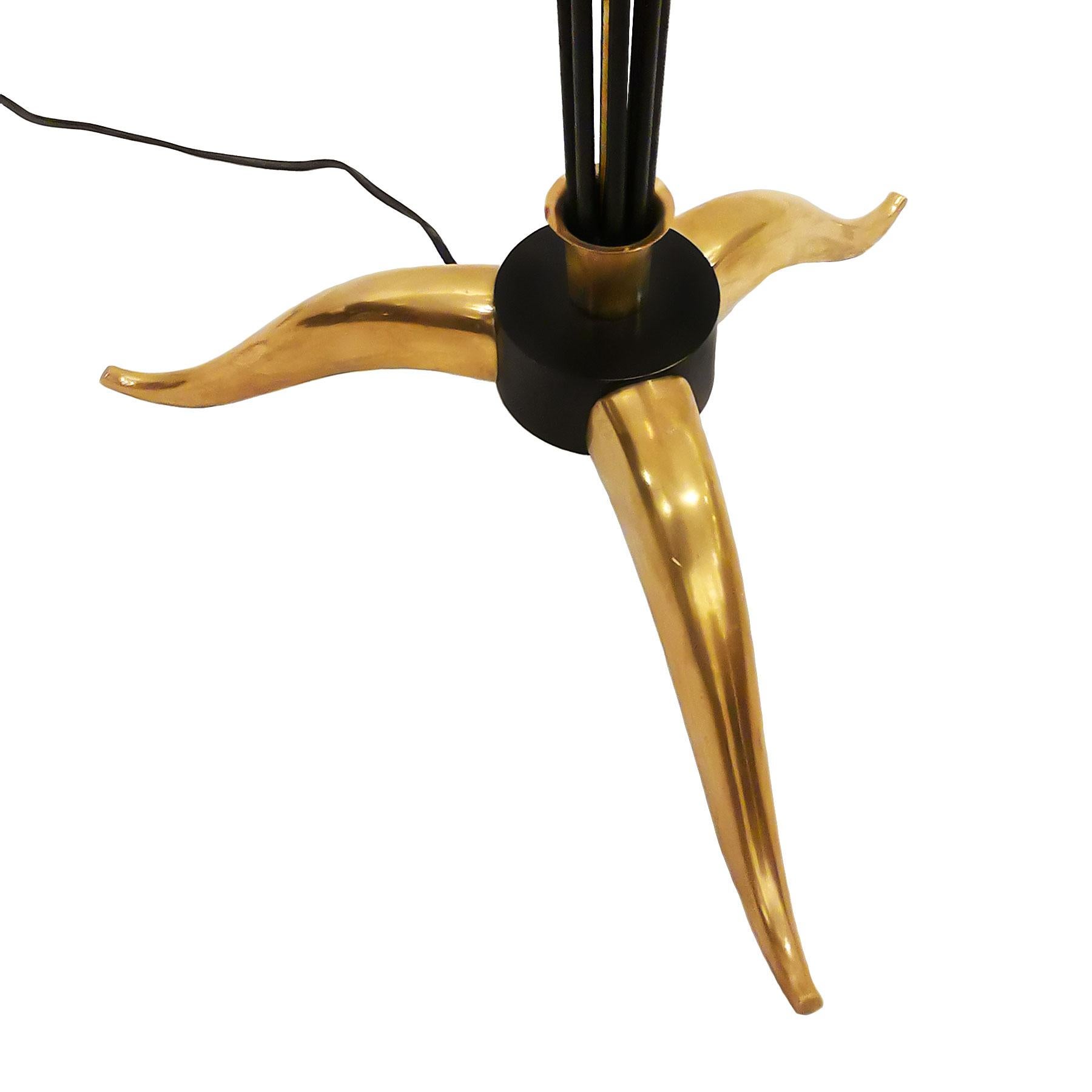 Mid-Century Modern 1955 Standing Lamp by Arlus, Lacquered Steel, Bronze and Black Silk, France