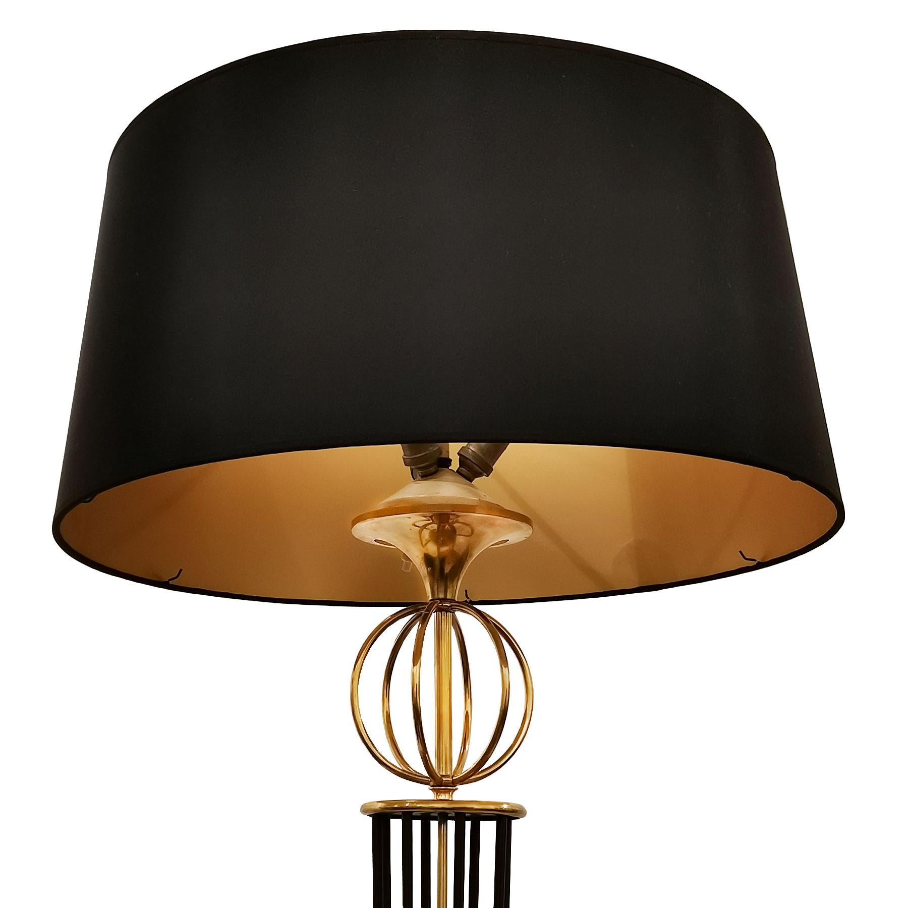 1955 Standing Lamp by Arlus, Lacquered Steel, Bronze and Black Silk, France In Good Condition In Girona, ES