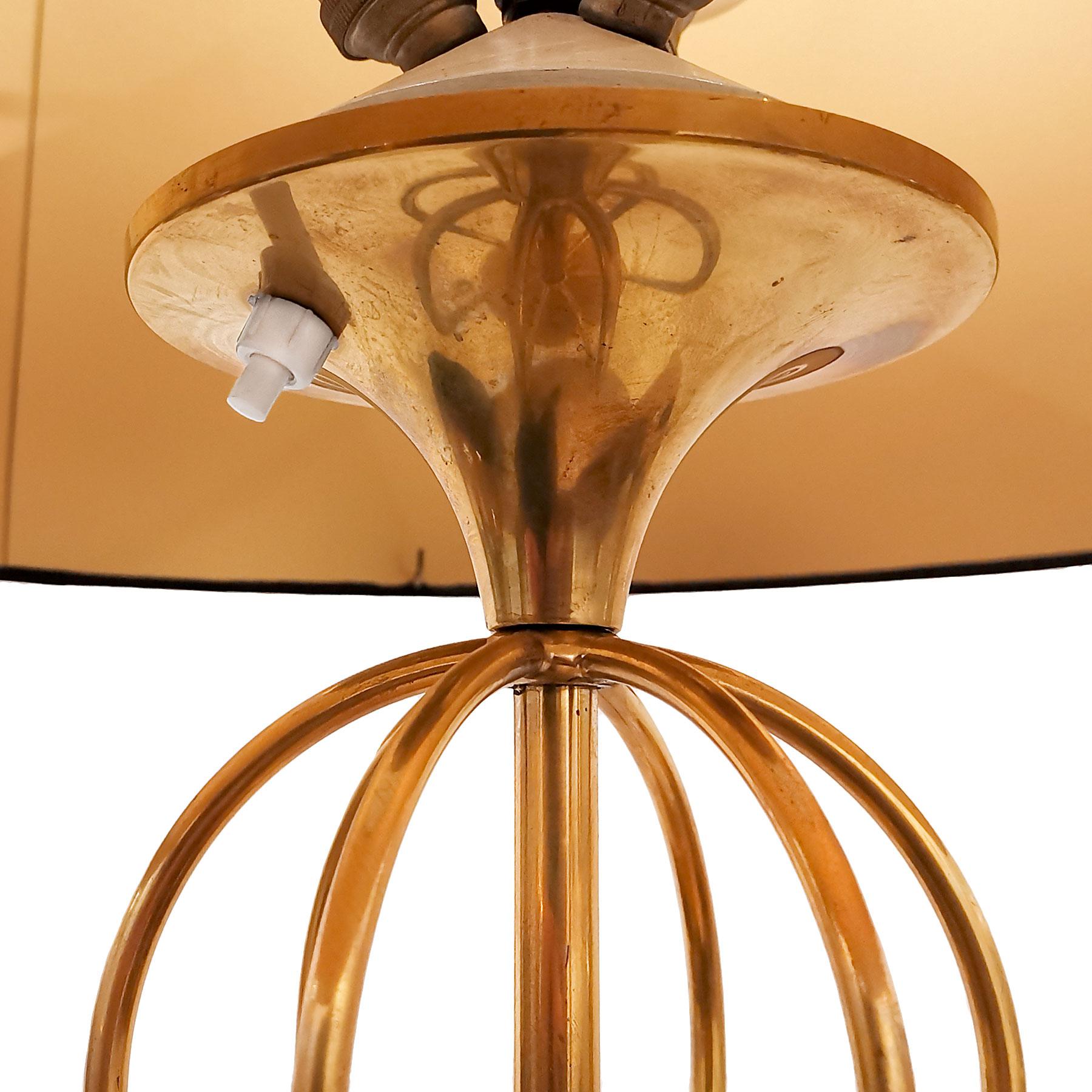 Mid-20th Century 1955 Standing Lamp by Arlus, Lacquered Steel, Bronze and Black Silk, France