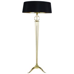 1955 Standing Lamp by Arlus, Lacquered Steel, Bronze and Black Silk, France 1955 Standing Lamp by Arlus, Lacquered Steel, Bronze and Black Silk, France