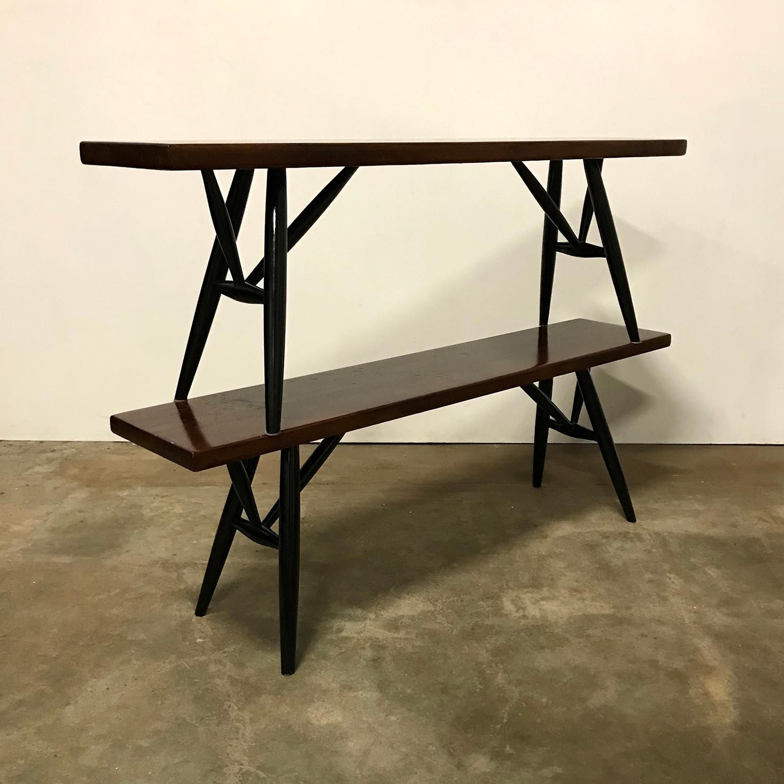 Finnish 1955, Tapiovaara, Two Pretty Rare Pirkka Benches; Red Brown Wooden Top