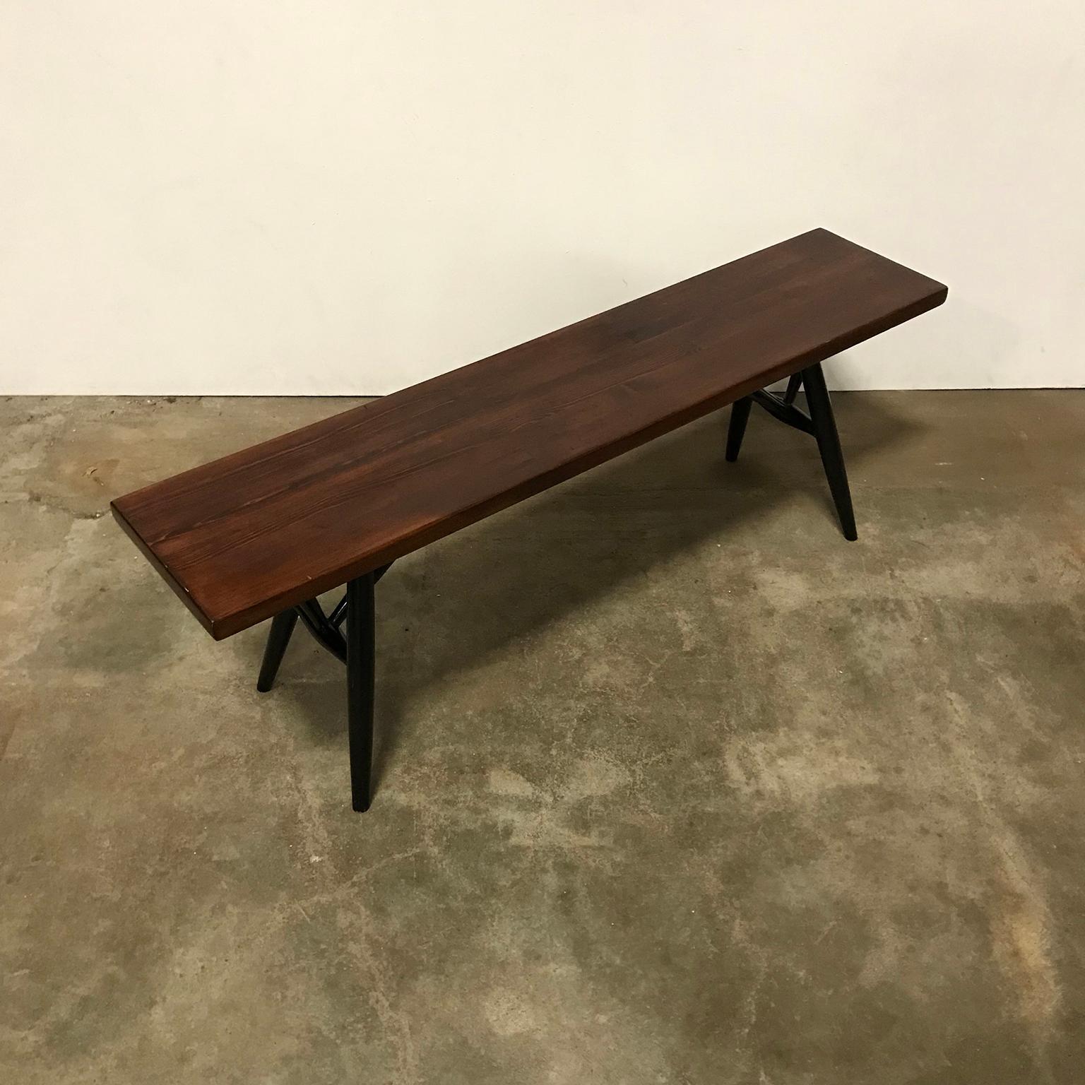 Mid-20th Century 1955, Tapiovaara, Two Pretty Rare Pirkka Benches; Red Brown Wooden Top