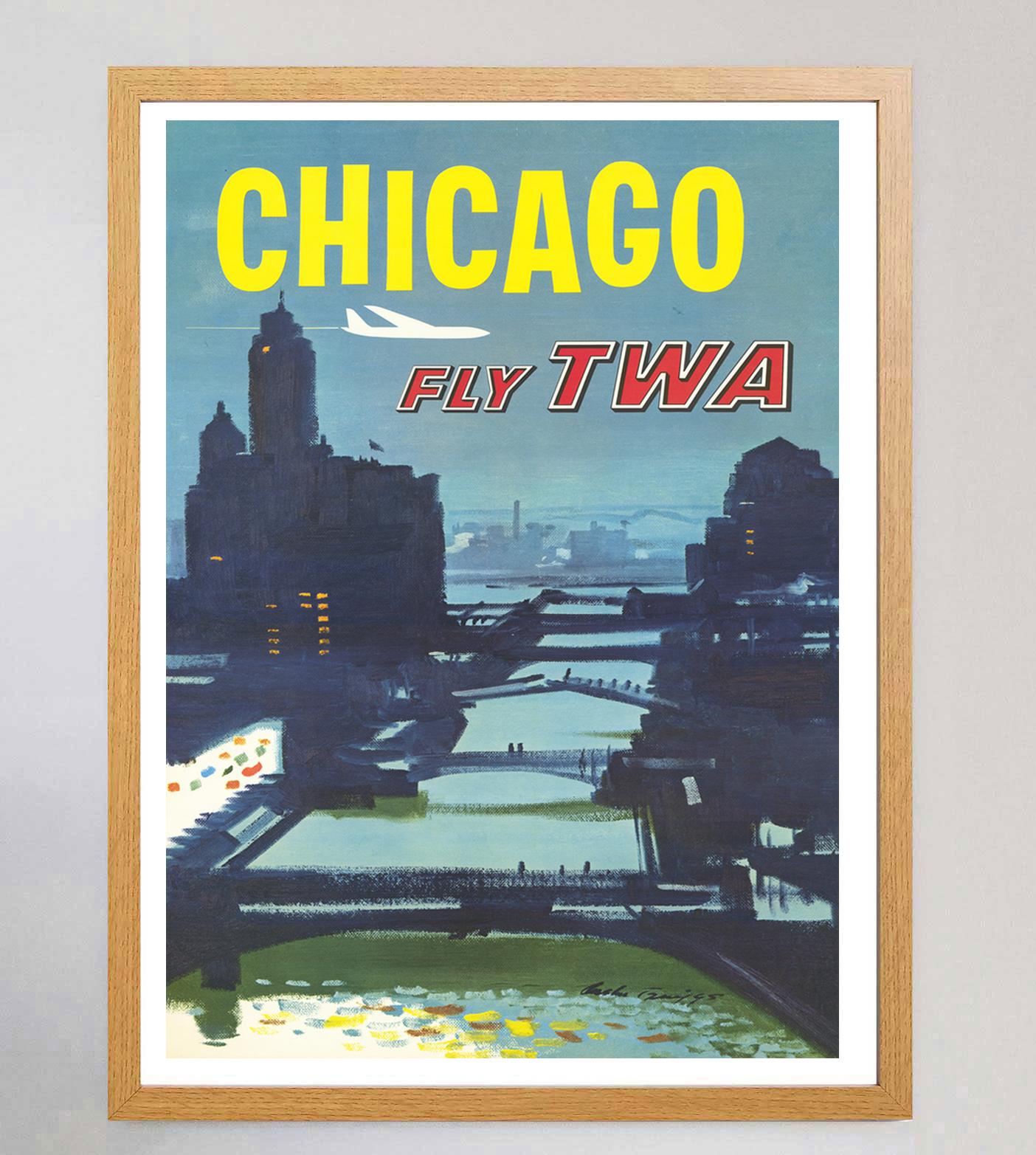 American 1955 TWA, Chicago Original Vintage Poster For Sale