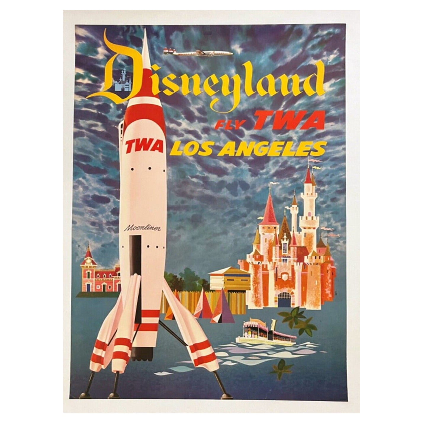 Affiche vintage originale de la TWA Disneyland datant de 1955