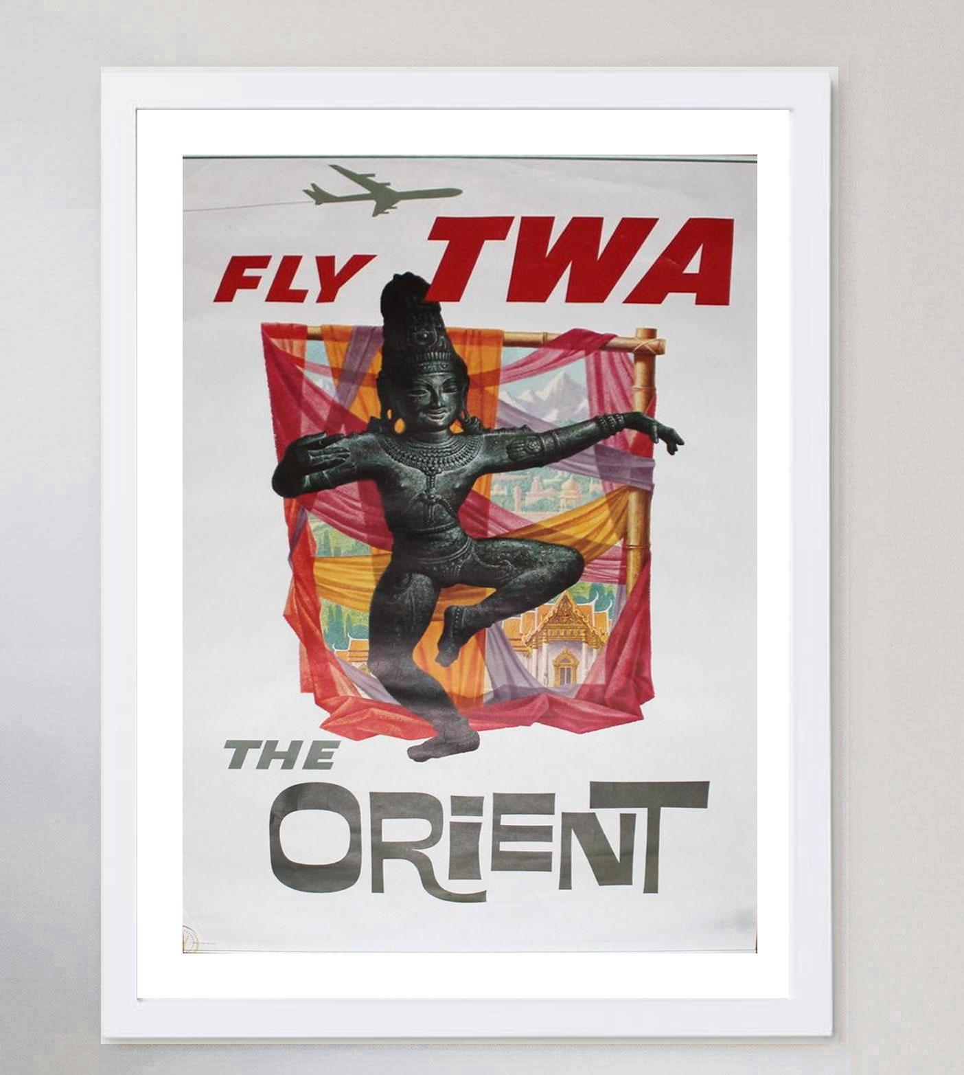 Affiche vintage originale de 1955 TWA - The Orient Bon état - En vente à Winchester, GB