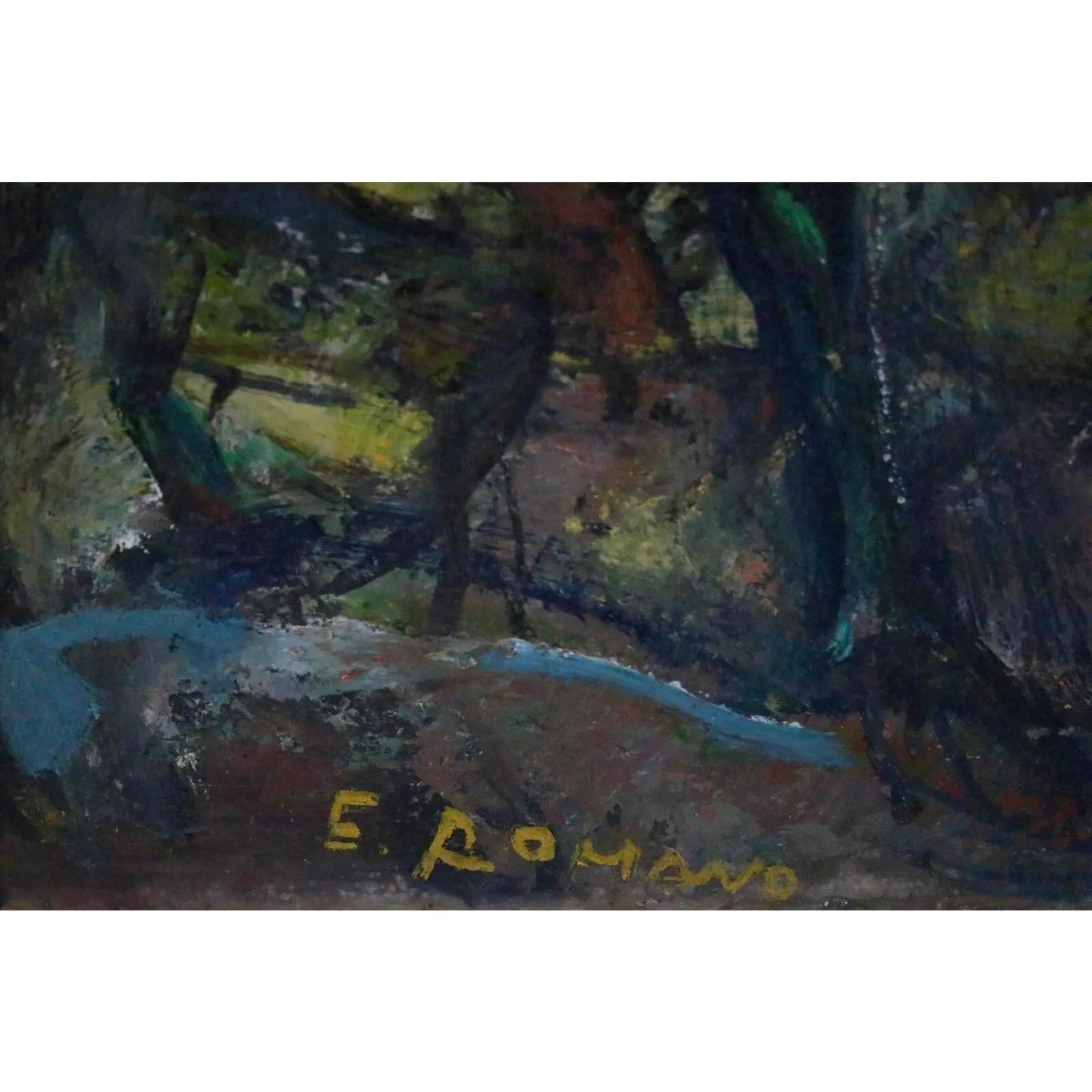 Ein signiertes Öl auf Zeichenkarton des Künstlers E. Romano mit dem Titel 