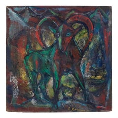 1955 Vintage E. Romano "Mountain Goat" Oil on Artist Board Painting