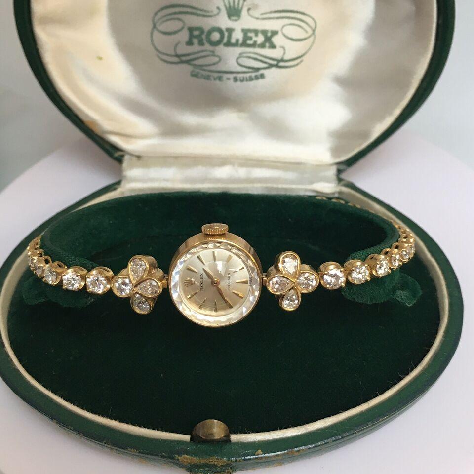 1955 Vintage ROLEX Precision 3 Carat Diamond Lady’s Watch G-H VS1 Earth Mined

1955 Rolex Precision 
Serial number of 1955
Dial signed Rolex, Precision
All 18K Yellow gold
3 Carat of total weight Earth Mined Diamonds, all G-H in color and VS1 in