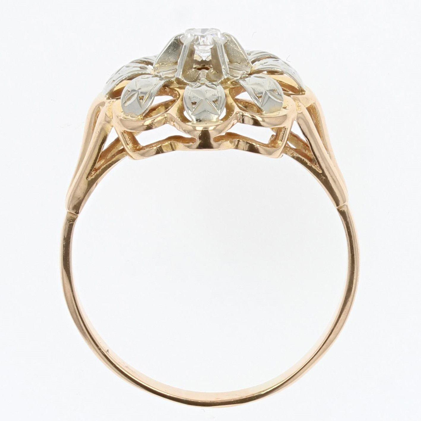 18 Karat Gelbgold Blumenring mit Diamanten, 1955er Jahre 4