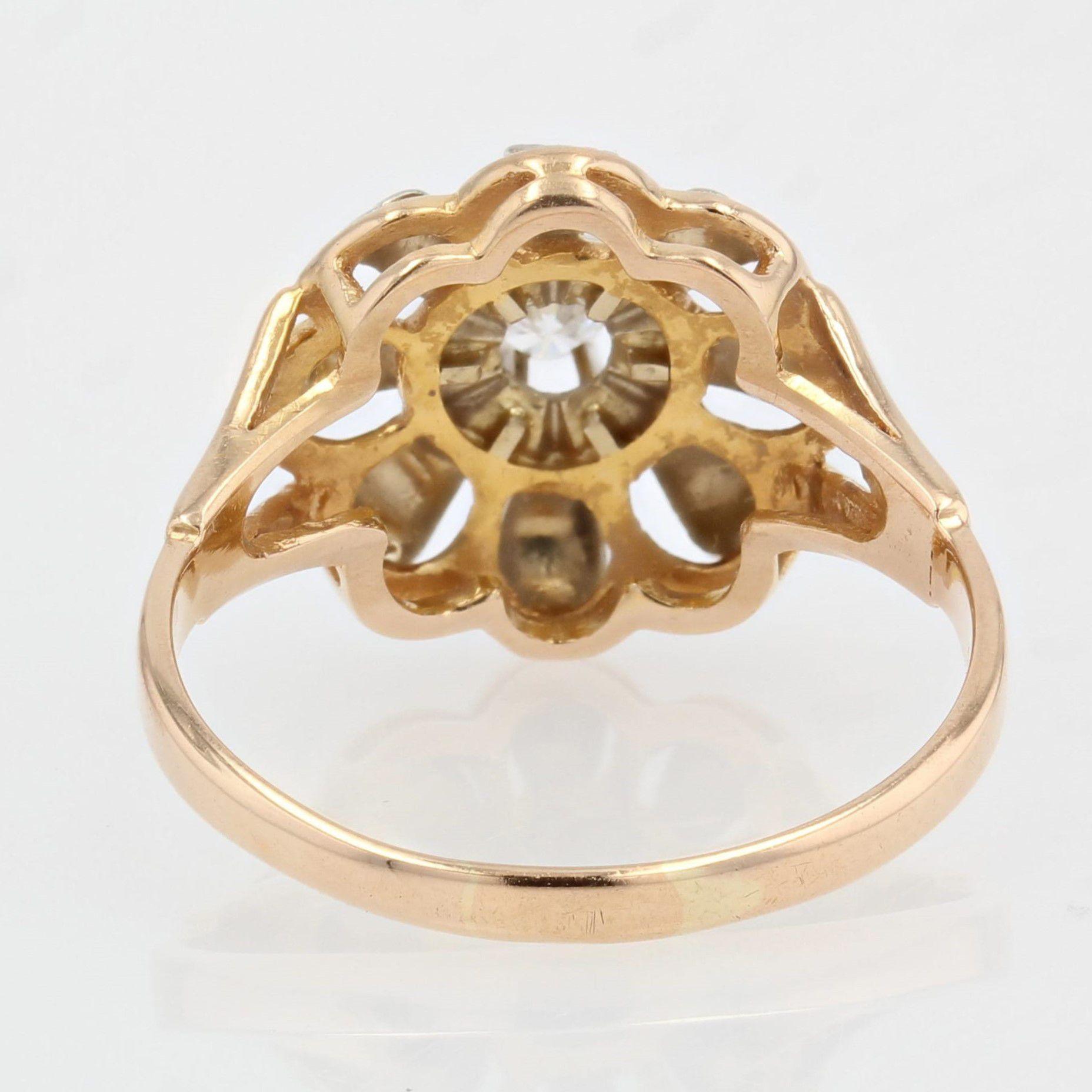 18 Karat Gelbgold Blumenring mit Diamanten, 1955er Jahre 5