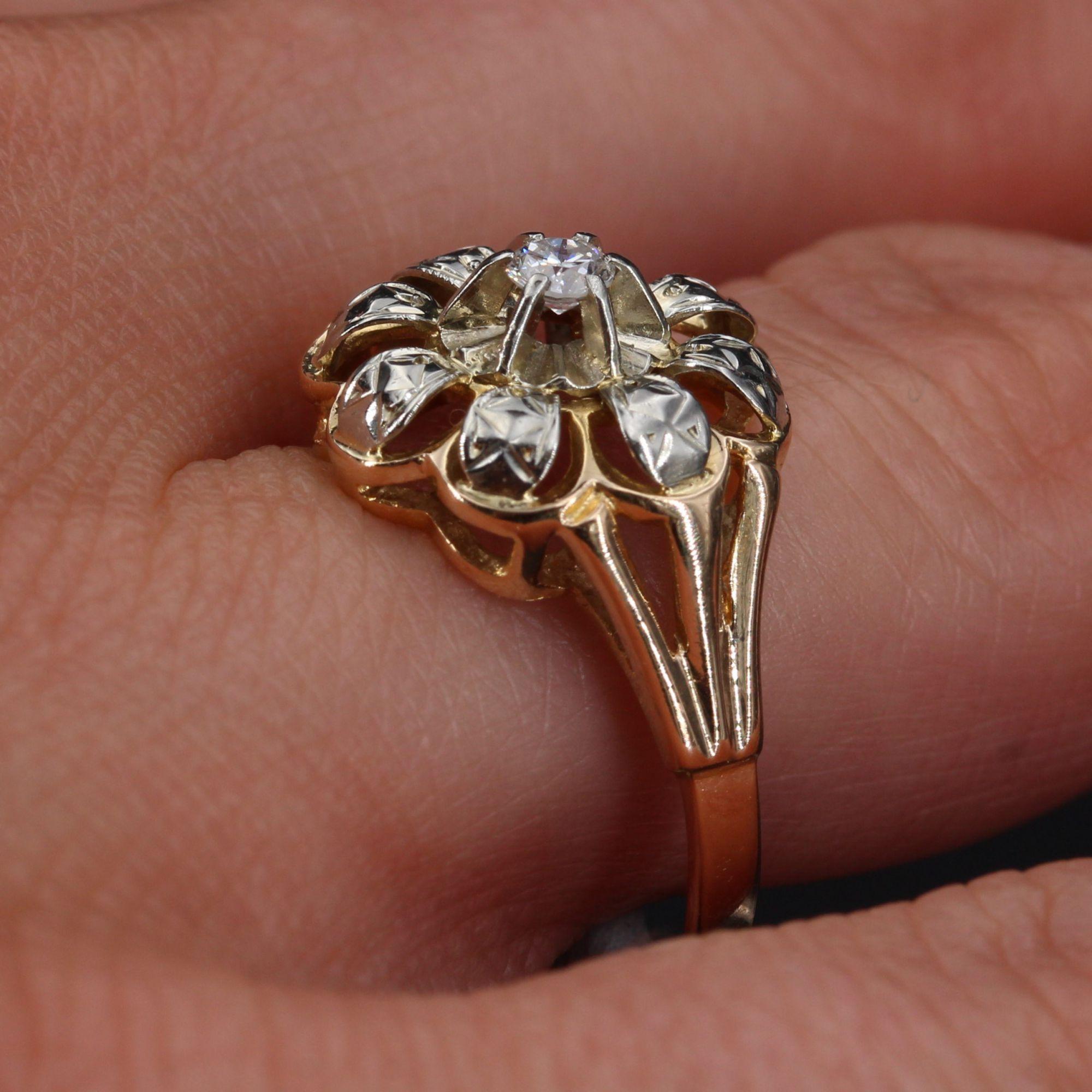 18 Karat Gelbgold Blumenring mit Diamanten, 1955er Jahre 3