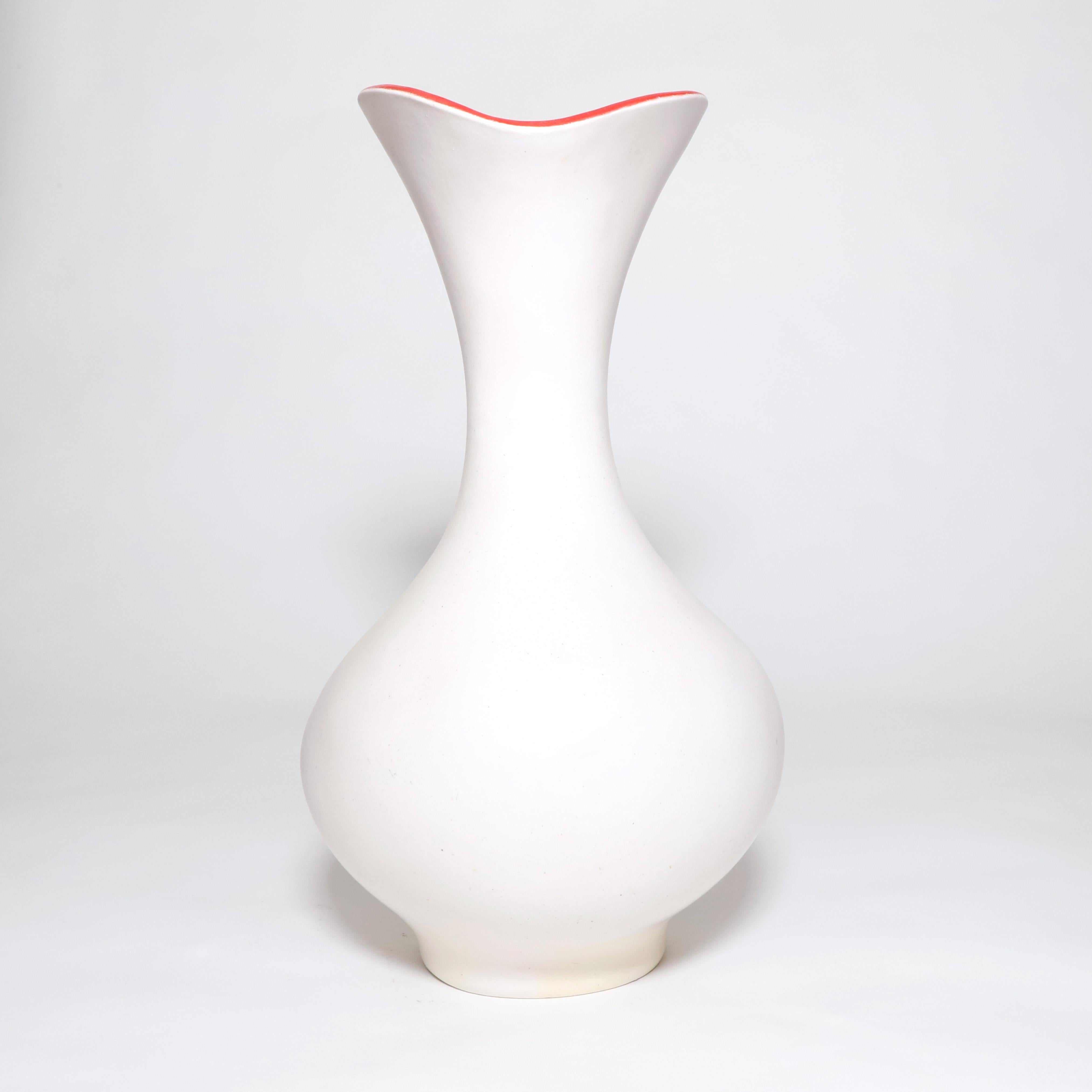 French 1956 894 Model Pol Chambost Ceramic Pitcher with Red Interior Glaze, Signed For Sale
