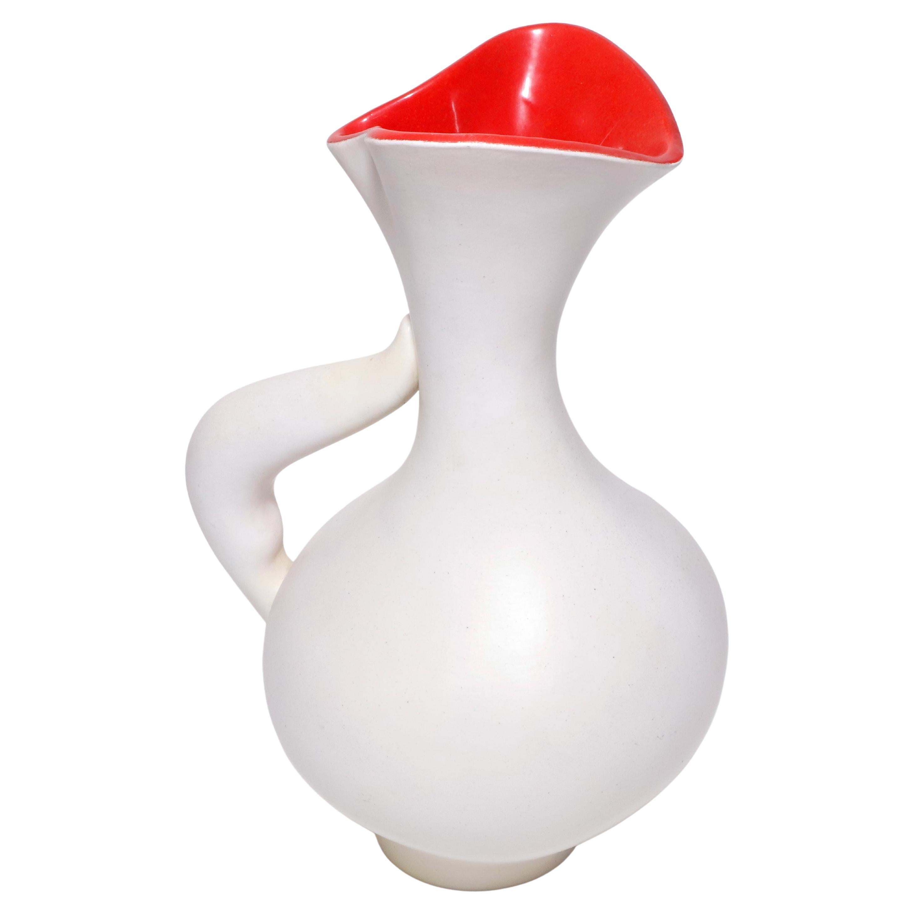 1956 894 Model Pol Chambost Ceramic Pitcher with Red Interior Glaze, Signed For Sale