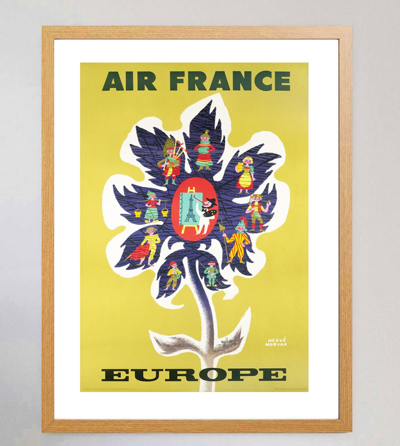 Mid-Century Modern 1956 Air France - Europe Original Vintage Poster en vente
