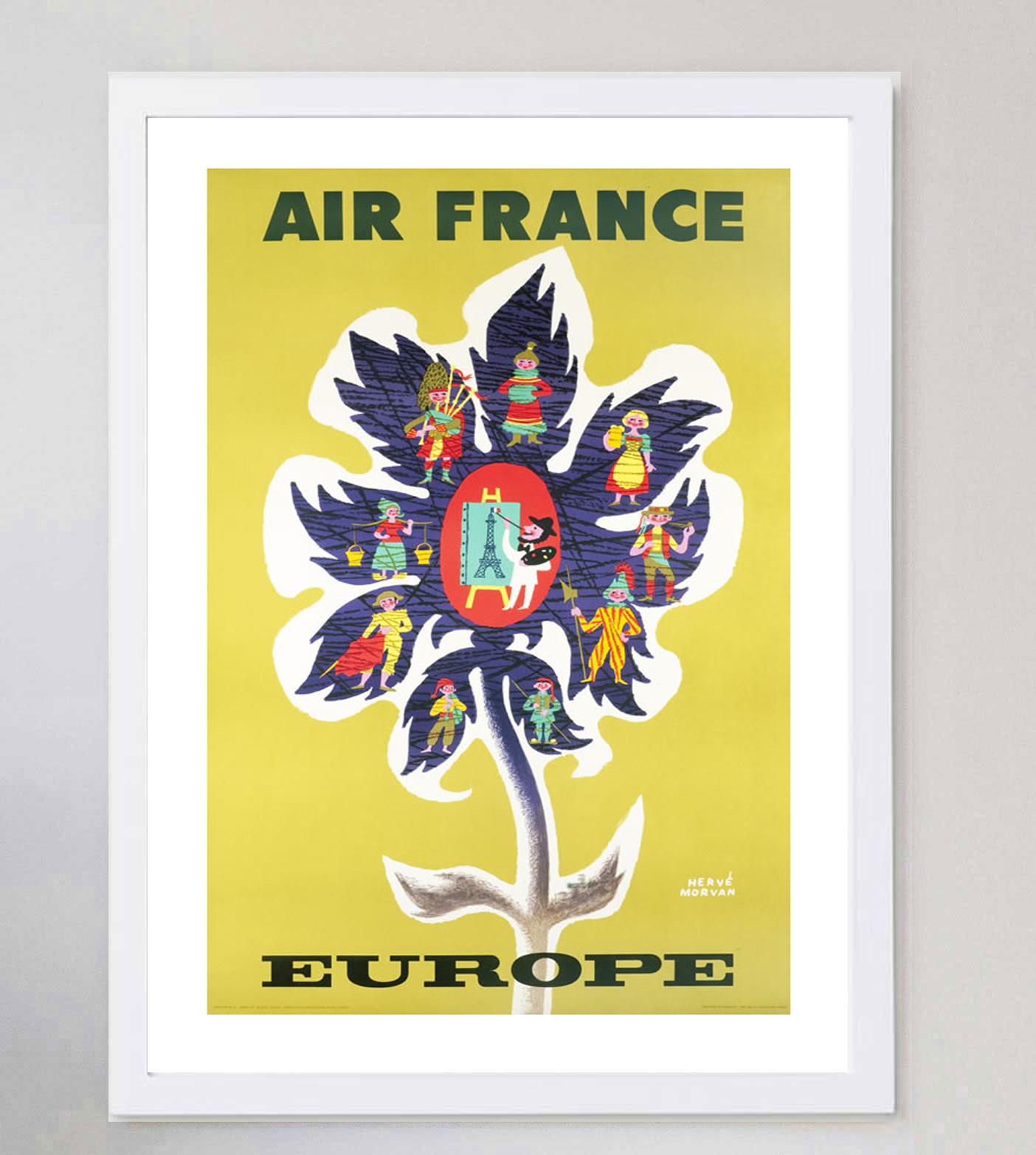 French 1956 Air France, Europe Original Vintage Poster For Sale