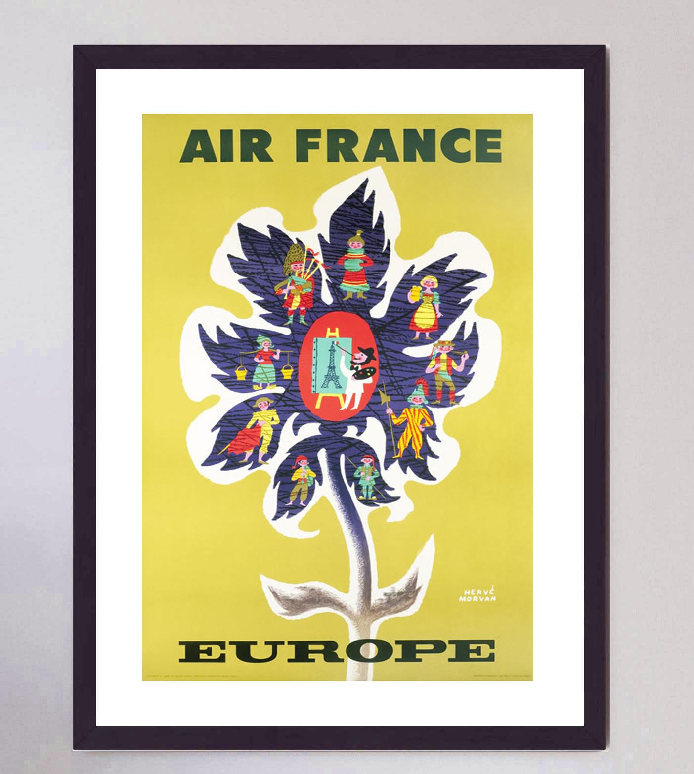 1956 Air France - Europe Original Vintage Poster Bon état - En vente à Winchester, GB