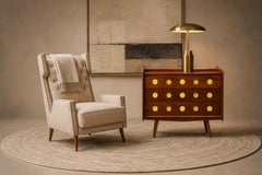 1956 Fauteuil moderne brésilien en bois dur et bouclé d'avoine, Giuseppe Scapinelli
