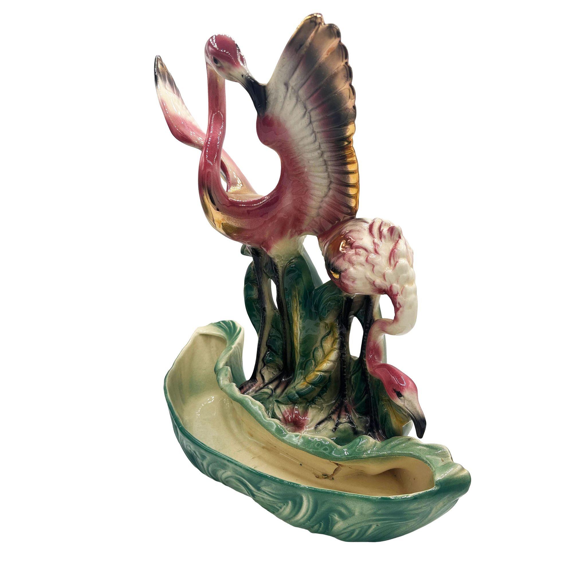 Mid-Century Modern 1956 Ceramic Flamingo Tropical Pond Indoor Planter by Lane & Company California For Sale