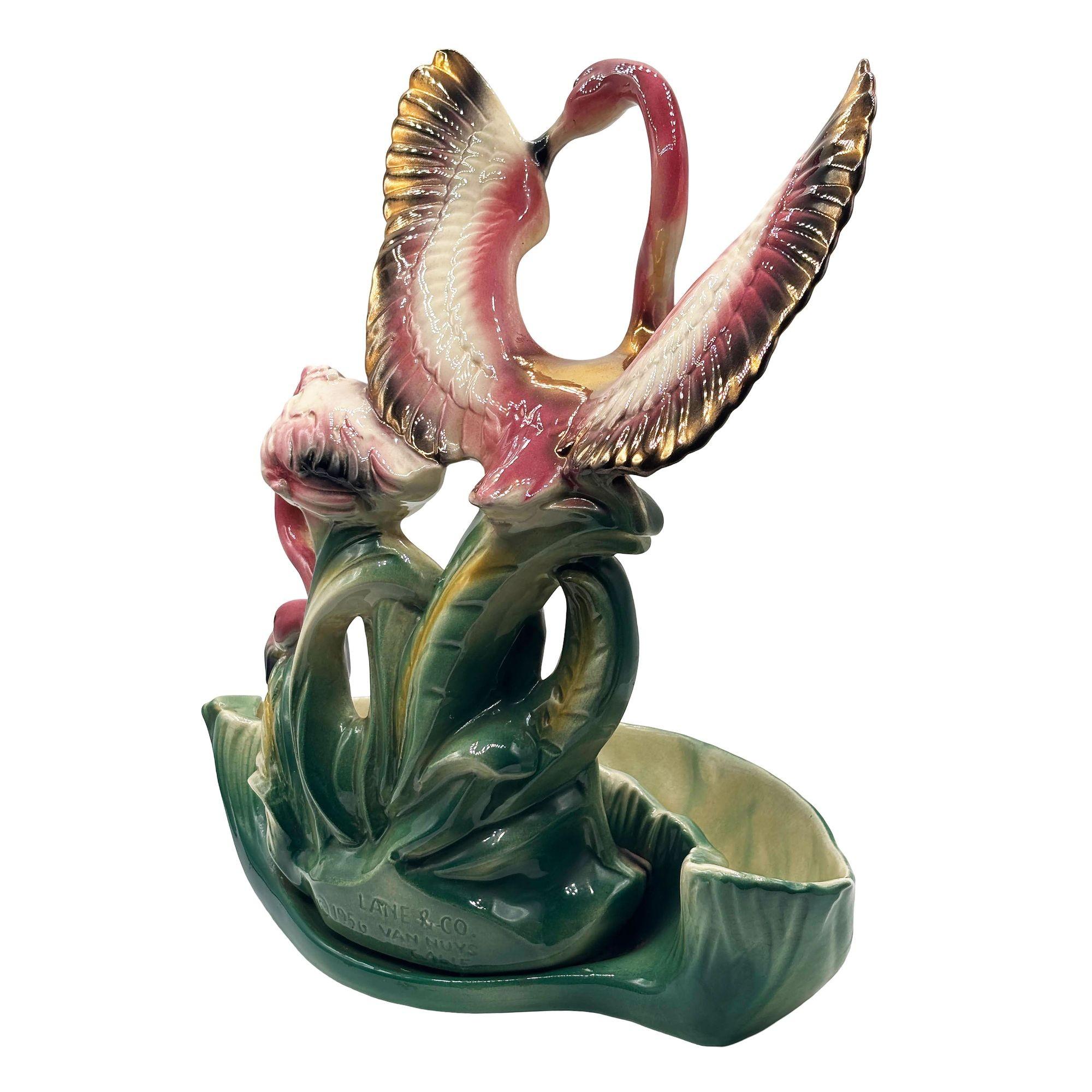 Mid-20th Century 1956 Ceramic Flamingo Tropical Pond Indoor Planter by Lane & Company California For Sale