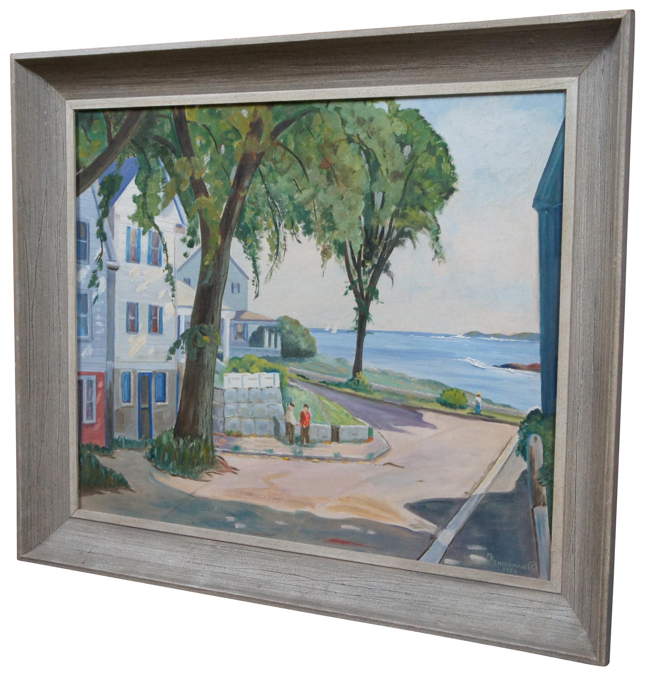 Vintage 1960 oil on canvas board painting by Marifrances Tatlock Chrisman of Dayton, Oh (born 1917), painted from an unidentified Art Institute original resembling an area similar to Nantucket / Massachusettes.

Measures: Sans frame - 23.5” x
