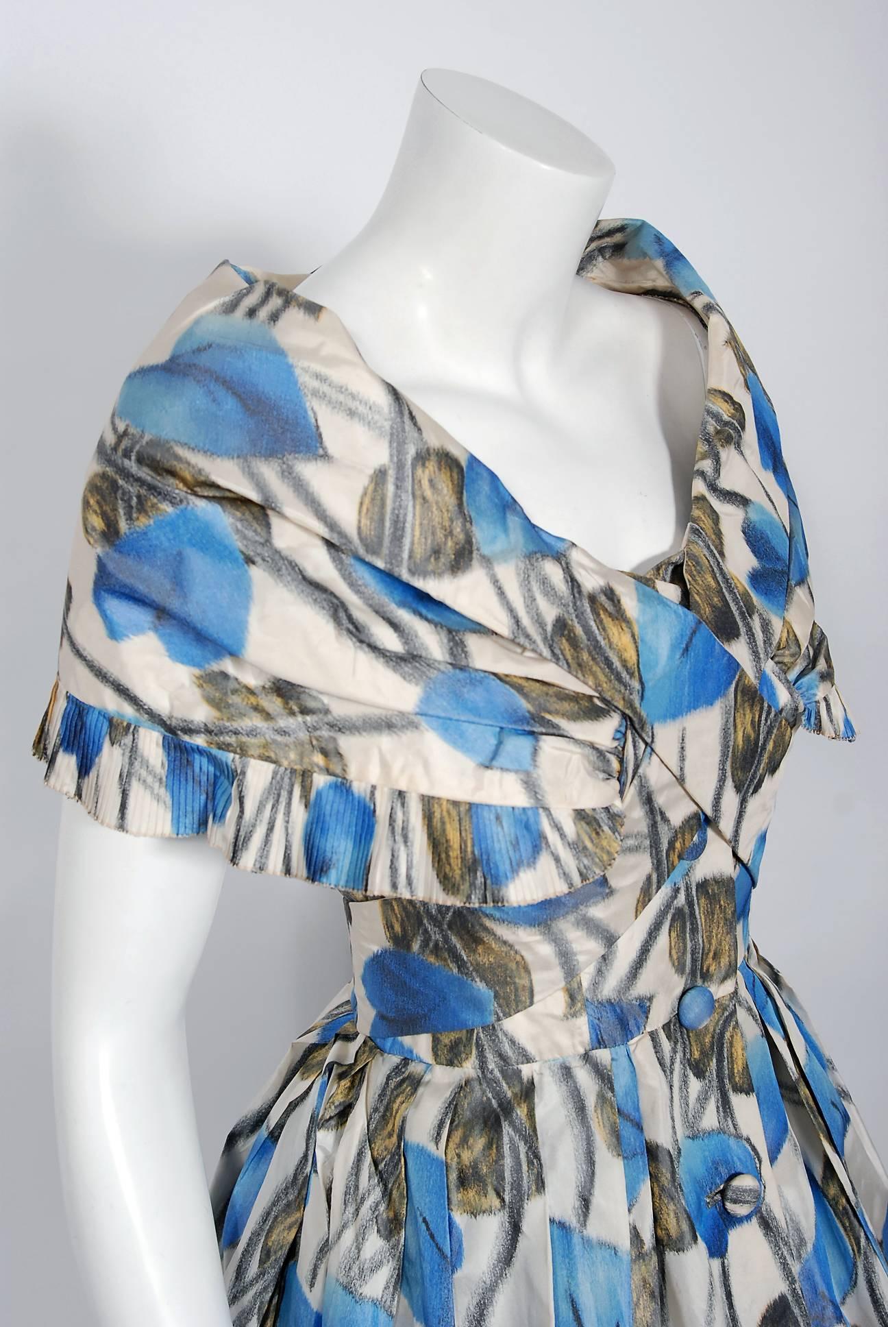 c1958 Christian Dior NY Floral Print Silk Dress & Jacket