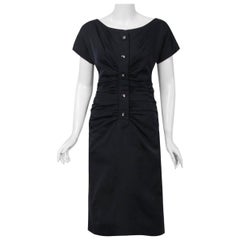 1954 Christian Dior Lifetime Navy-Blue Silk Heavily Ruched Cocktail Dress 