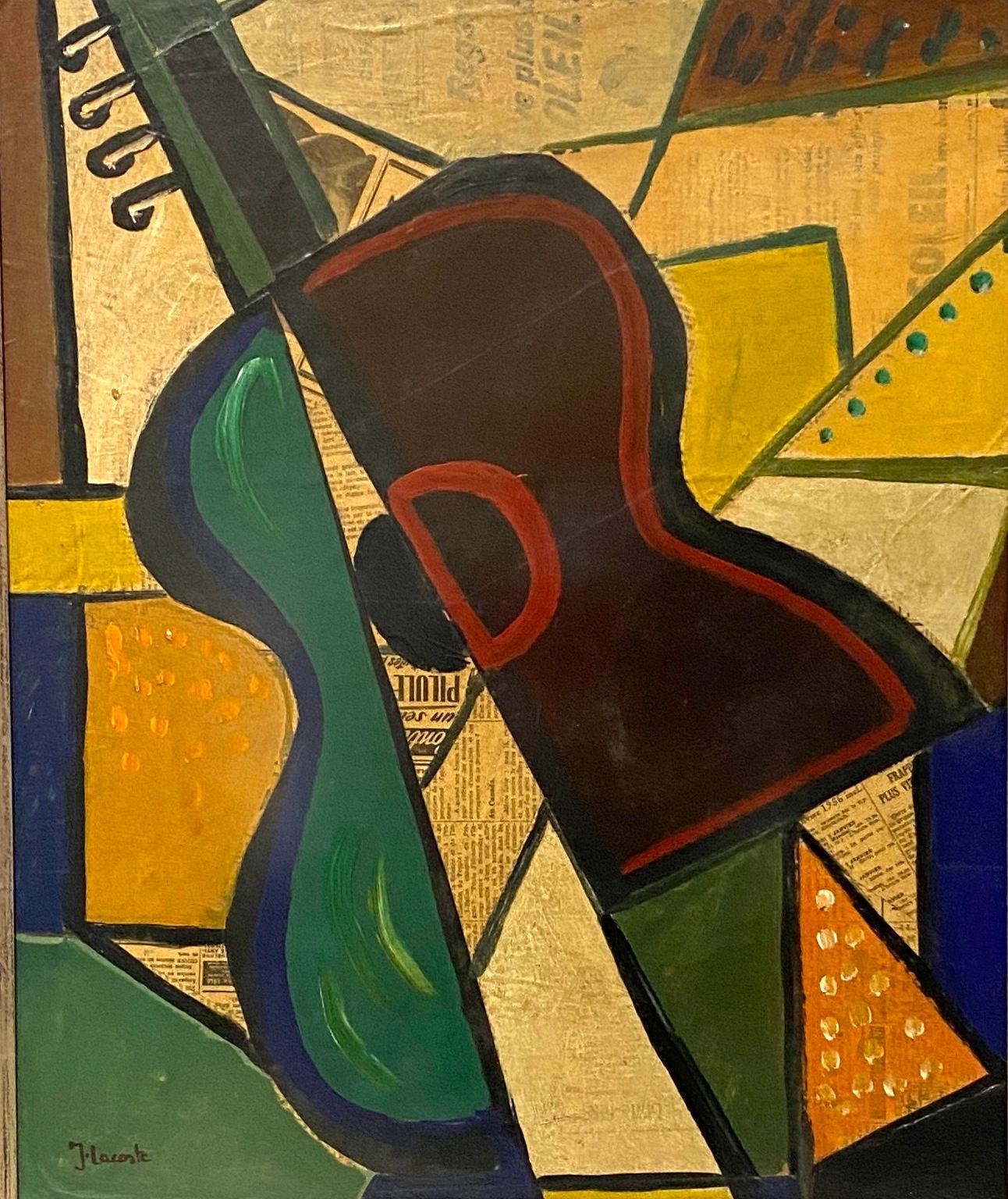 Moderne Peinture mixte cubiste de J Lacoste, 1956  en vente