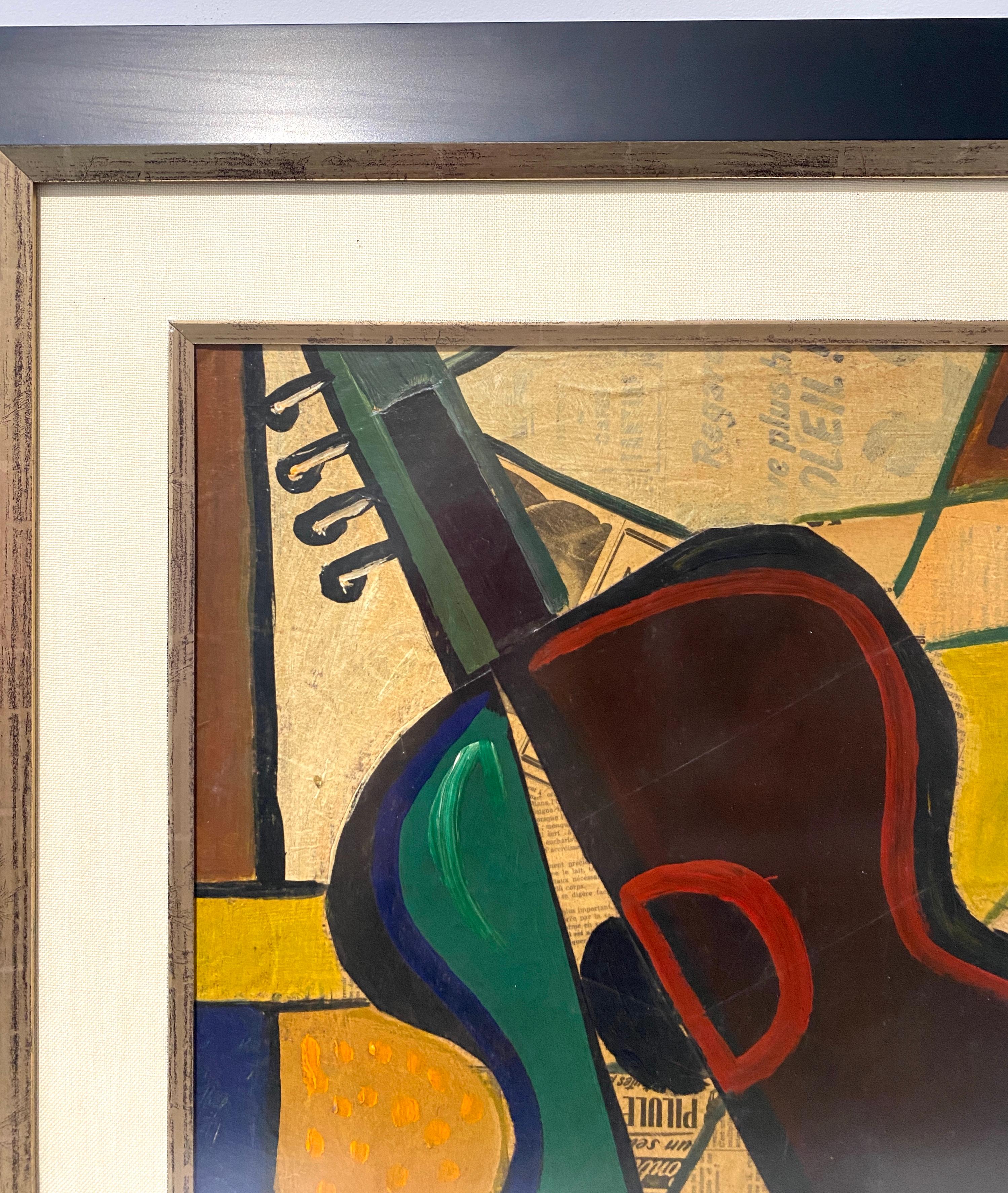 Fait main Peinture mixte cubiste de J Lacoste, 1956  en vente