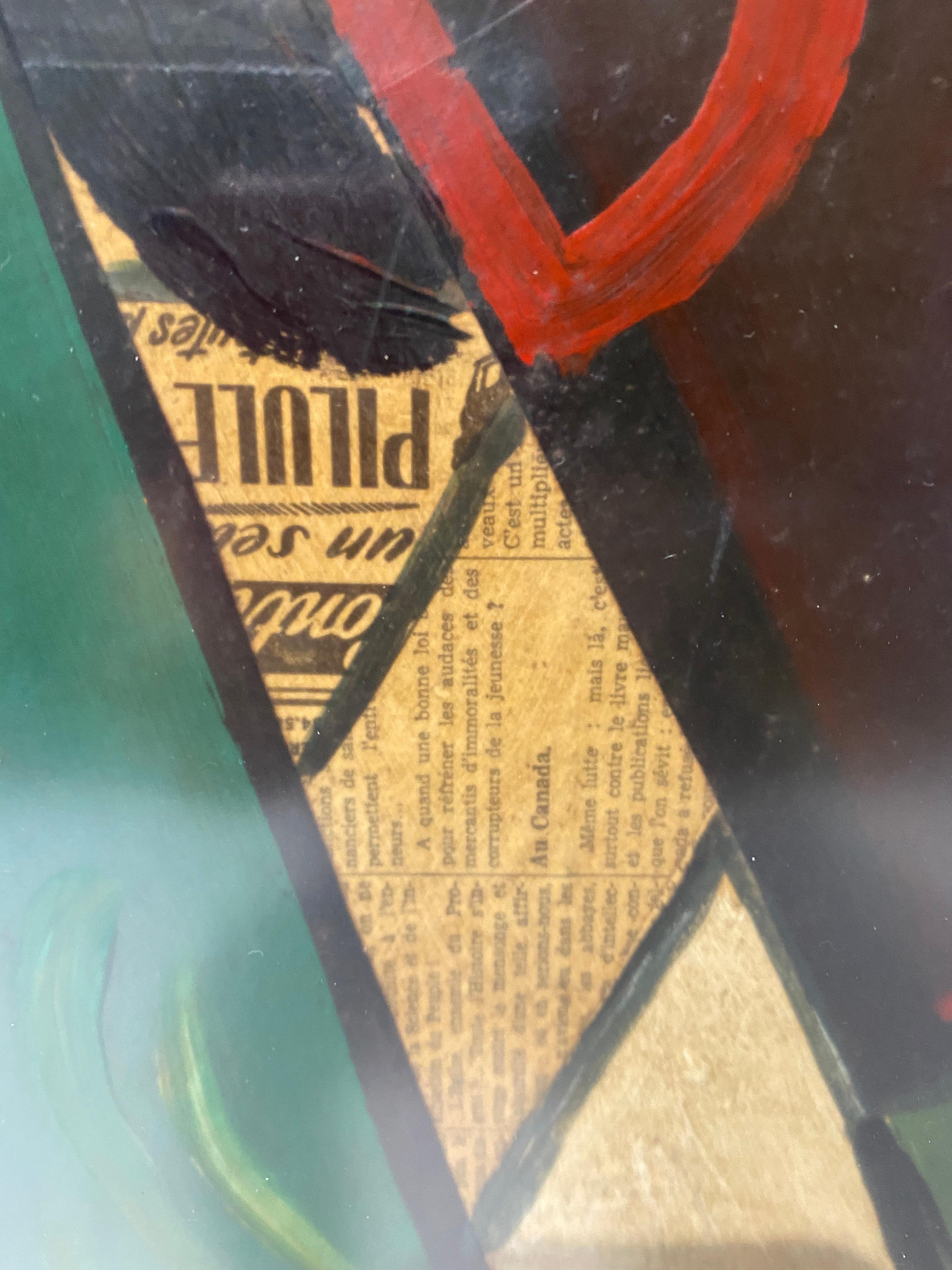 1956 Cubist Guitar Mixed Medium Painting by J Lacoste In Good Condition For Sale In West Palm Beach, FL