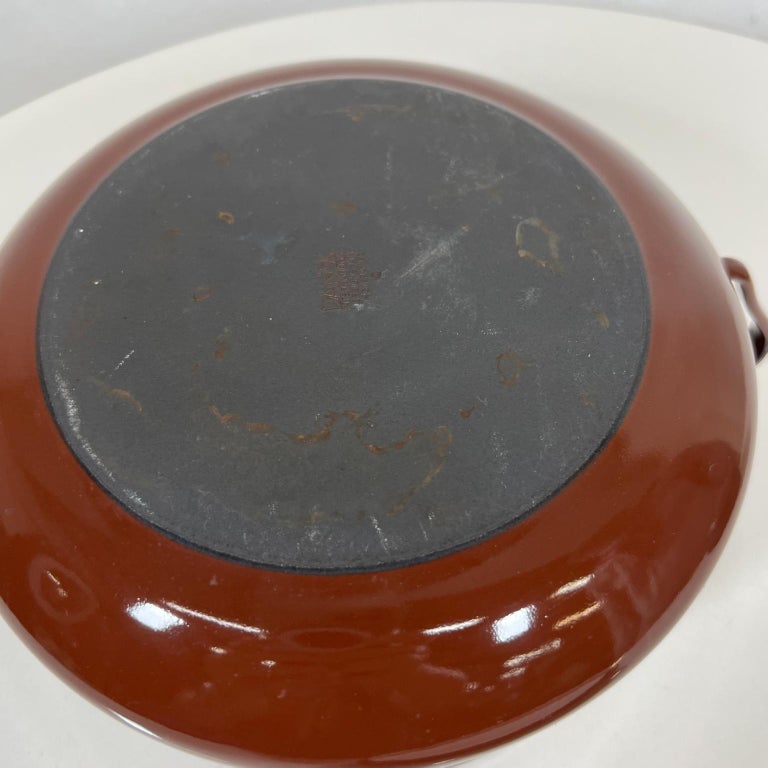 Vintage Dansk Brown Enamelware Casserole Covered Pot Trivet Top