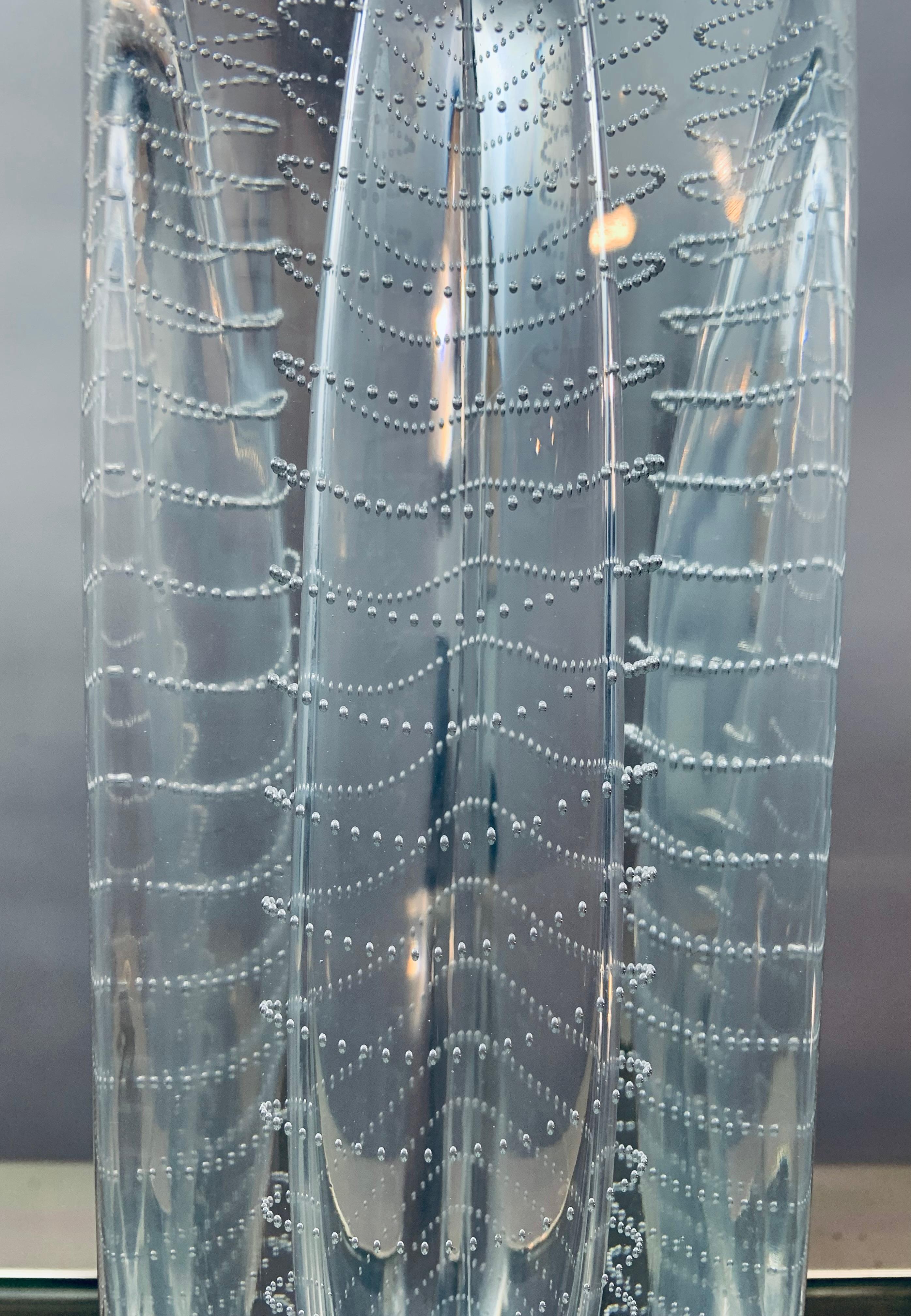 1956 Dutch Floris Meydam Triangular Bubbled Glass Vase for Royal Leerdam 9