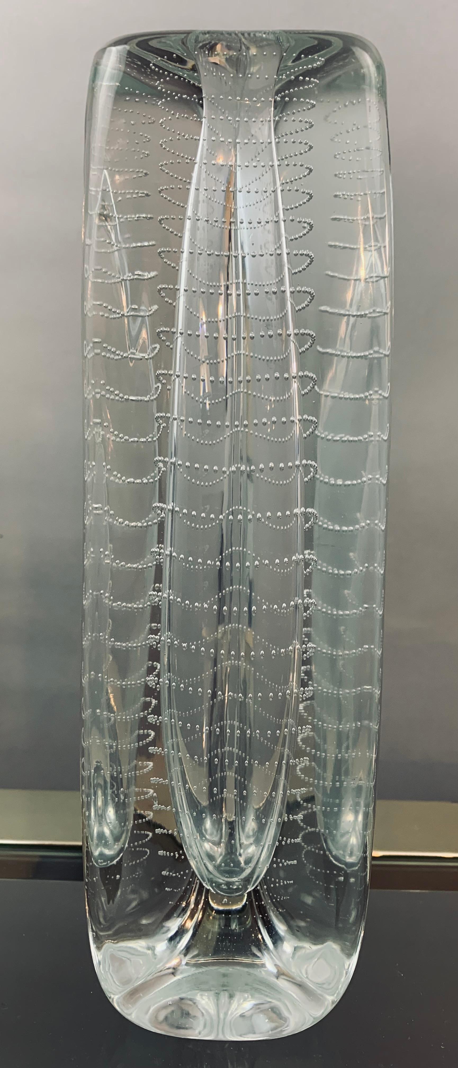 1956 Dutch Floris Meydam Triangular Bubbled Glass Vase for Royal Leerdam 4