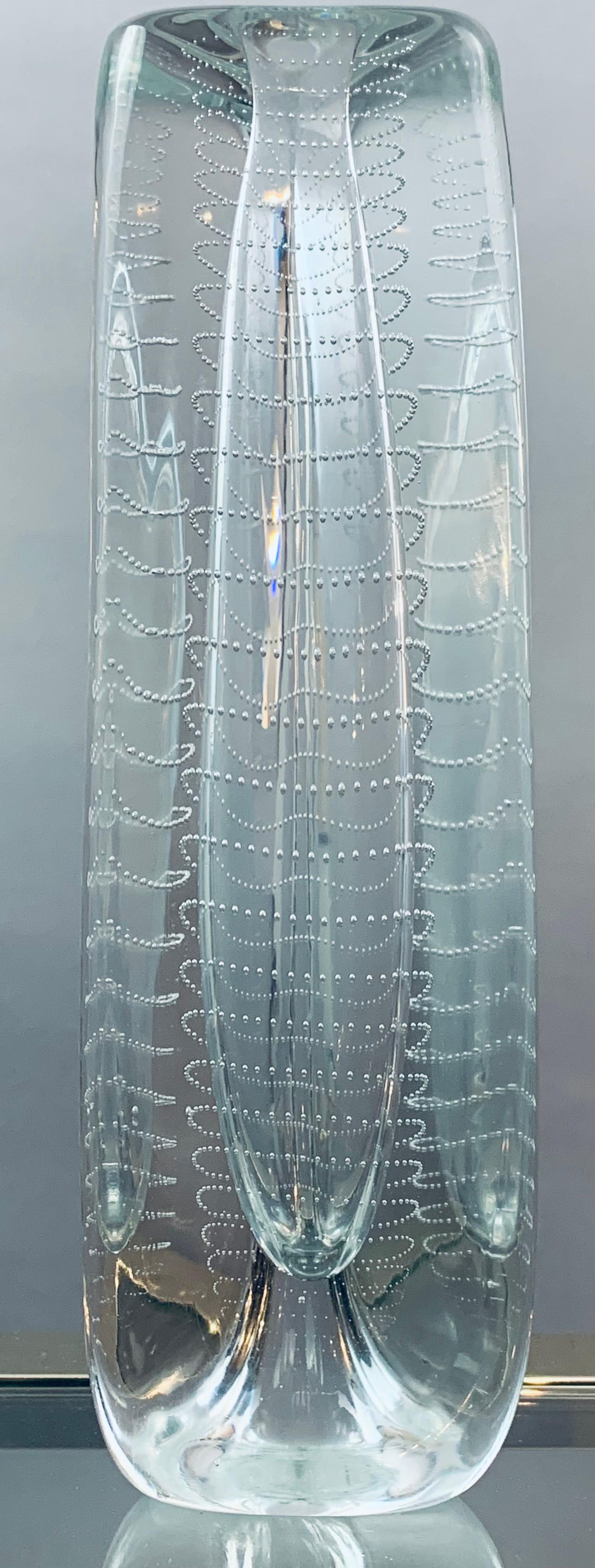 1956 Dutch Floris Meydam Triangular Bubbled Glass Vase for Royal Leerdam 1