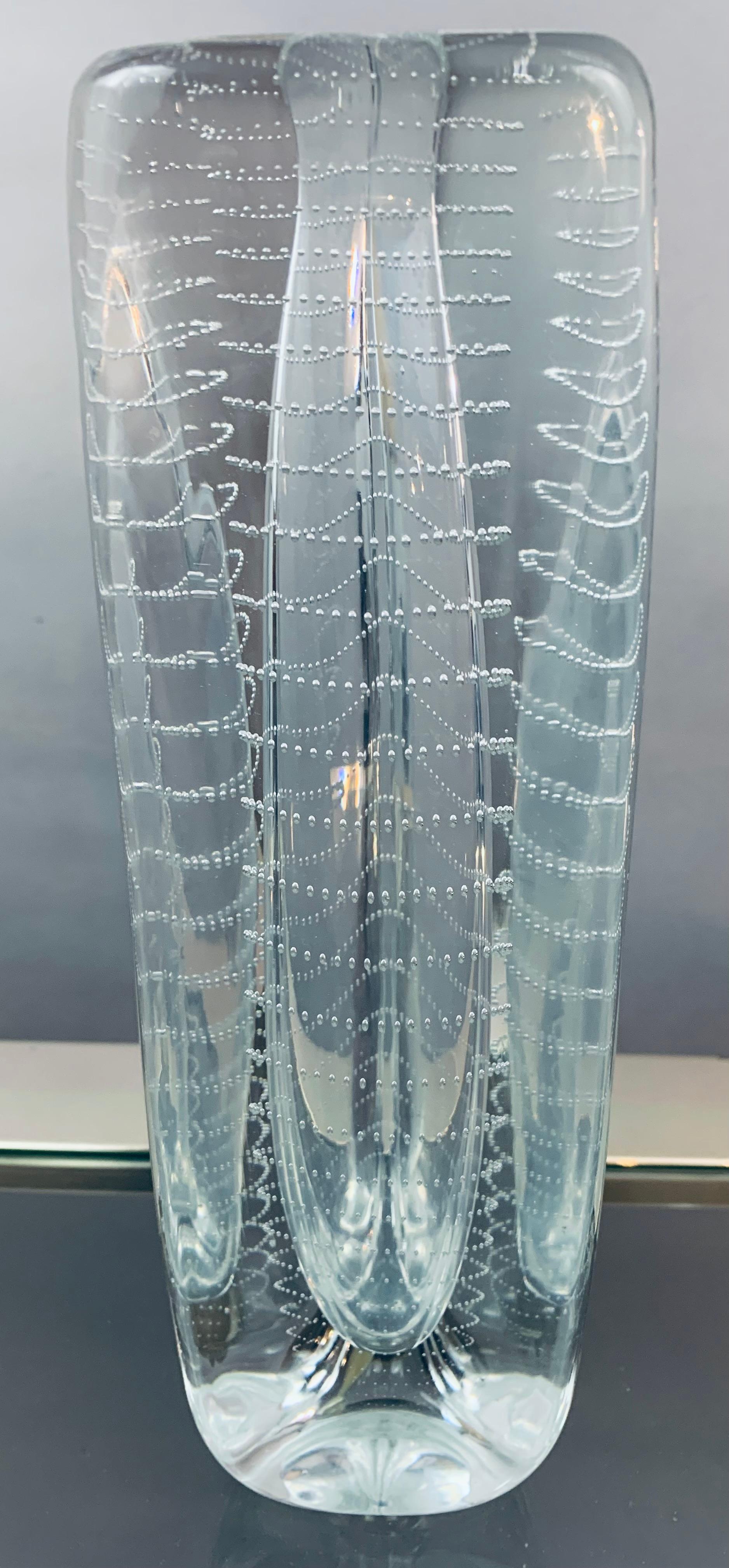 1956 Dutch Floris Meydam Triangular Bubbled Glass Vase for Royal Leerdam 2