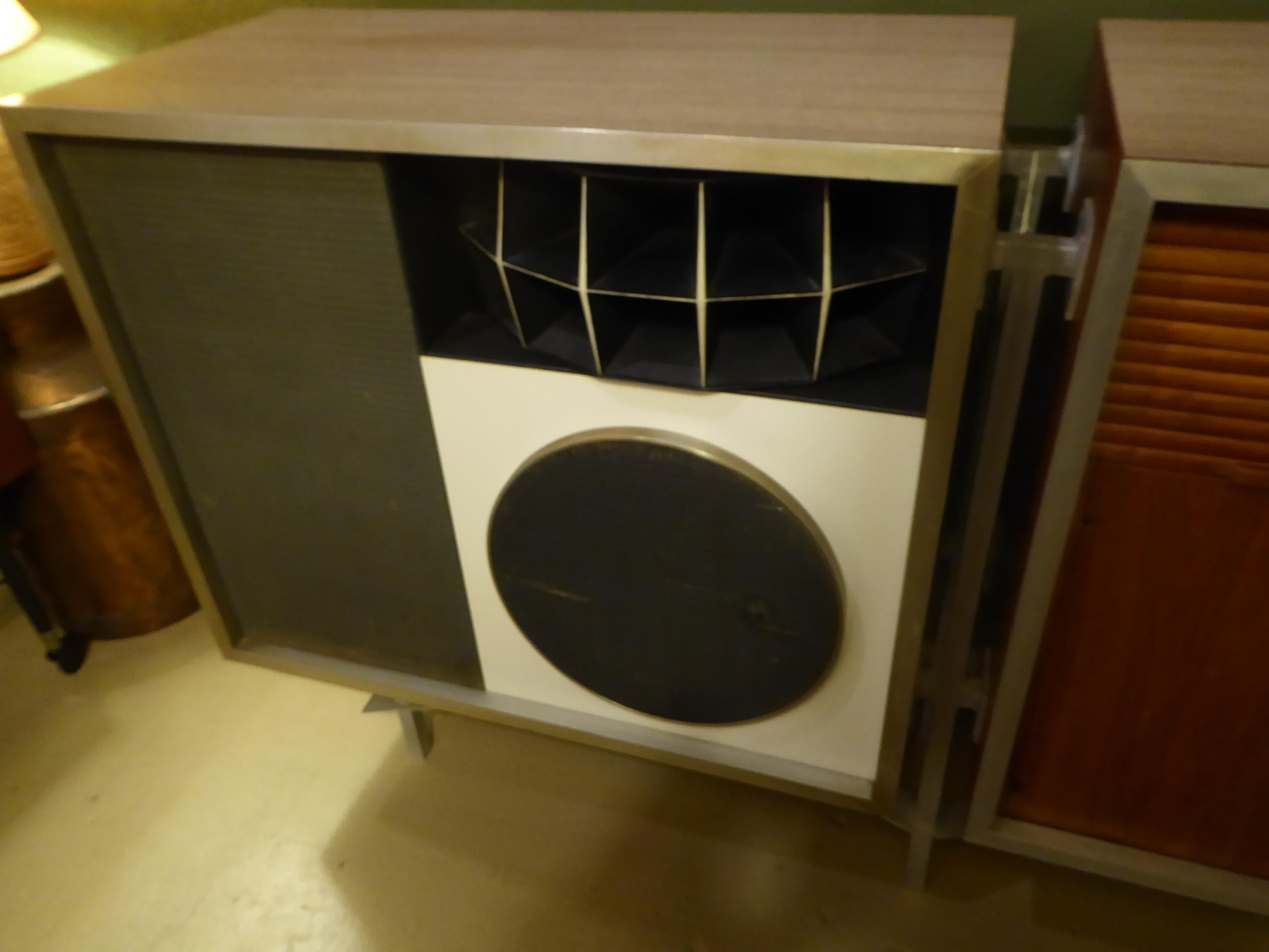 Mid-Century Modern 1956 Eames 3 Trusonic Speaker System and Custom Cabinet Credenza