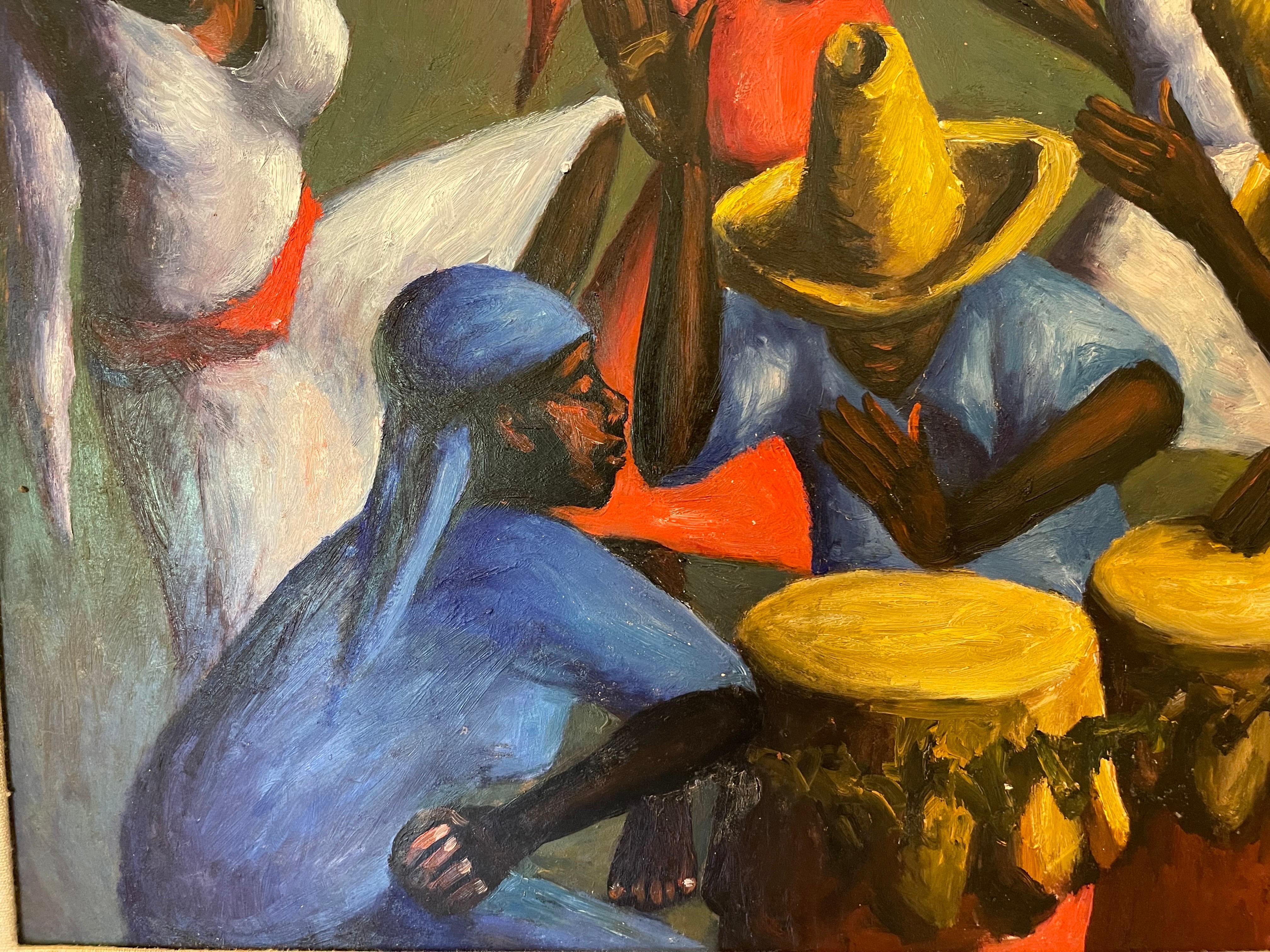 1956 Haiti Drummers and Dancers by Xaviar Amiana Painting For Sale 2