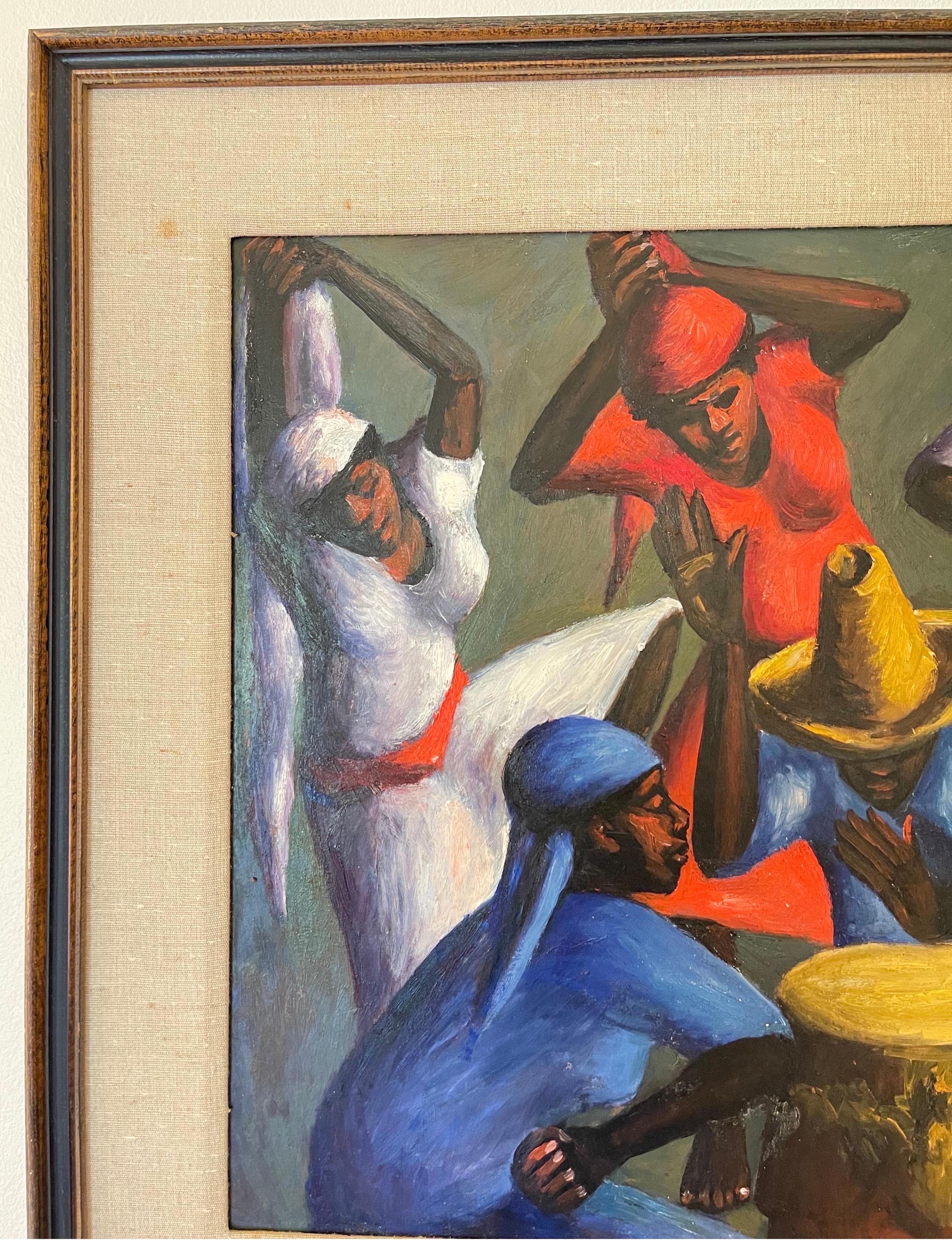 Tribal 1956 Haiti Drummers and Dancers by Xaviar Amiana Painting For Sale