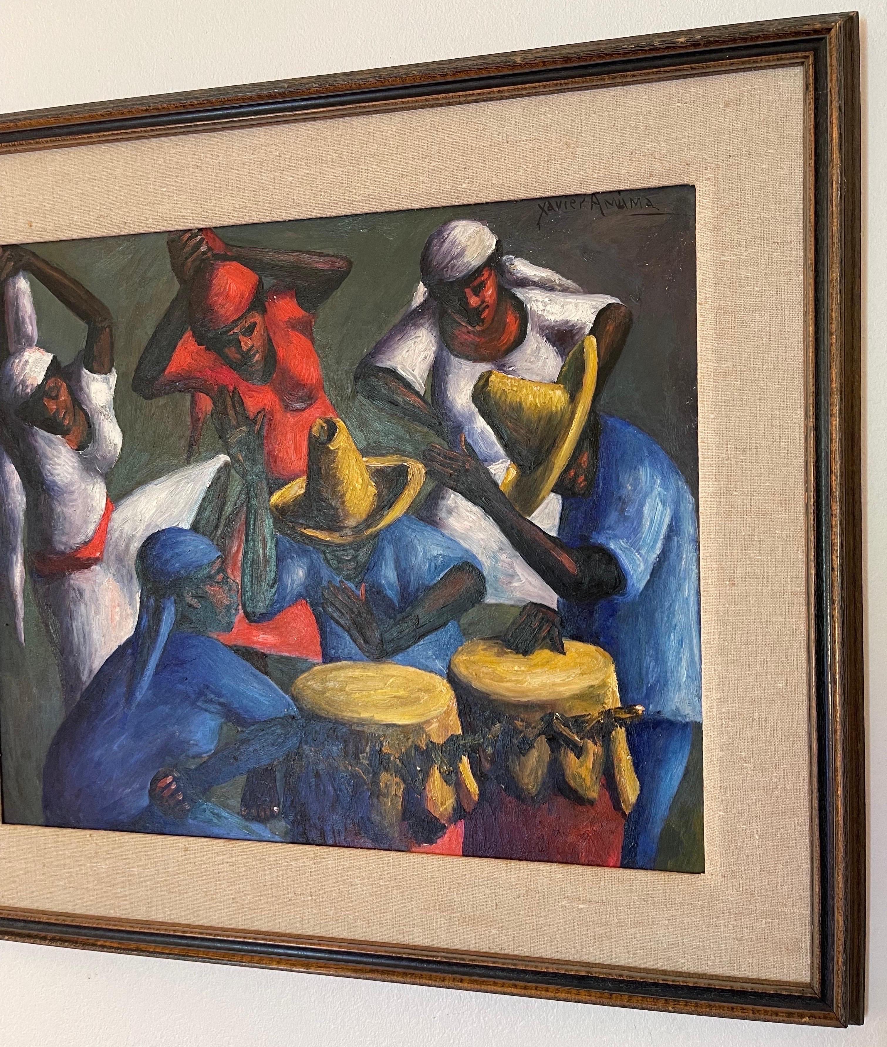 Haitian 1956 Haiti Drummers and Dancers by Xaviar Amiana Painting For Sale