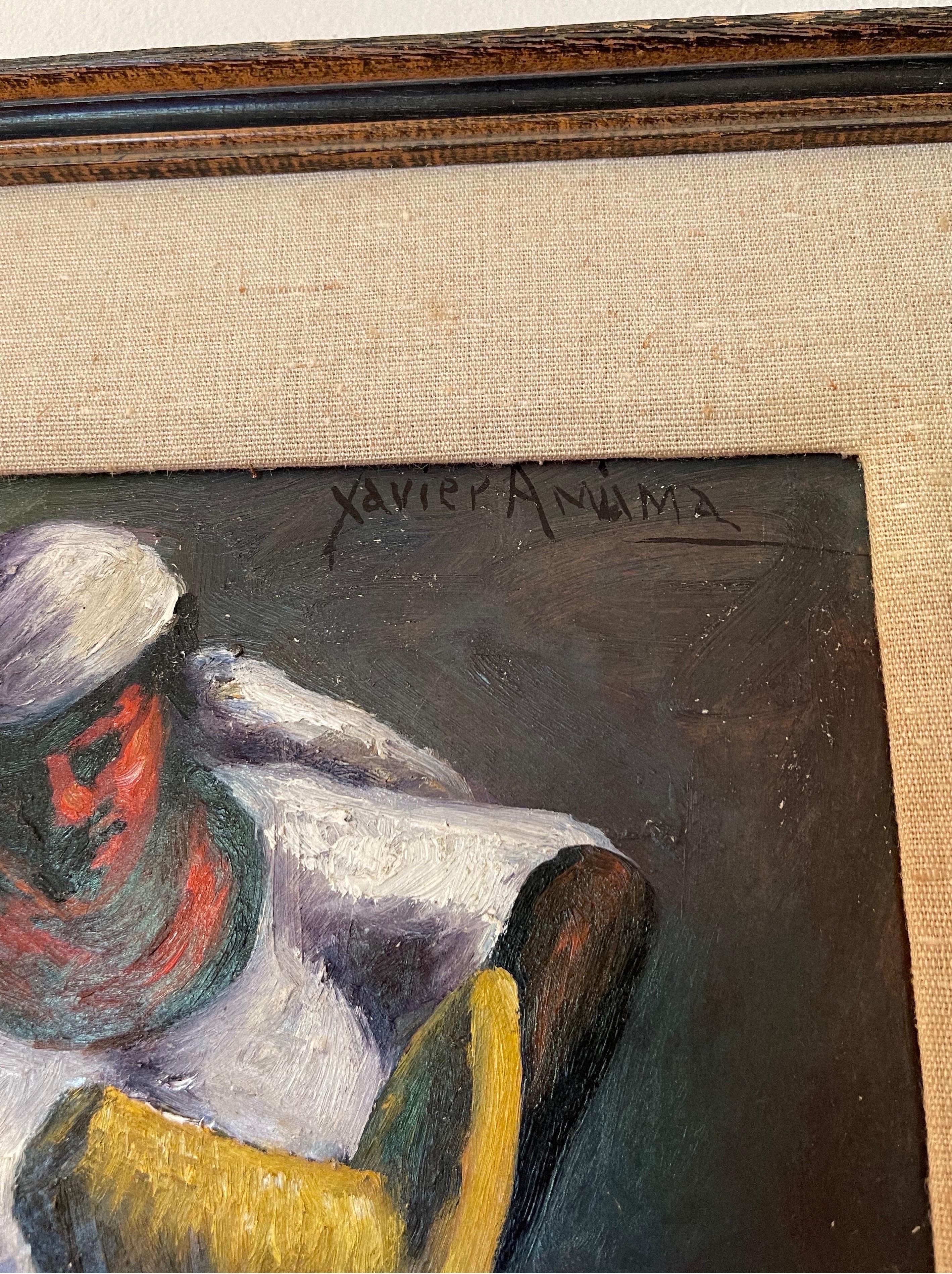 1956 Haiti Drummers and Dancers by Xaviar Amiana Painting In Good Condition For Sale In Stamford, CT