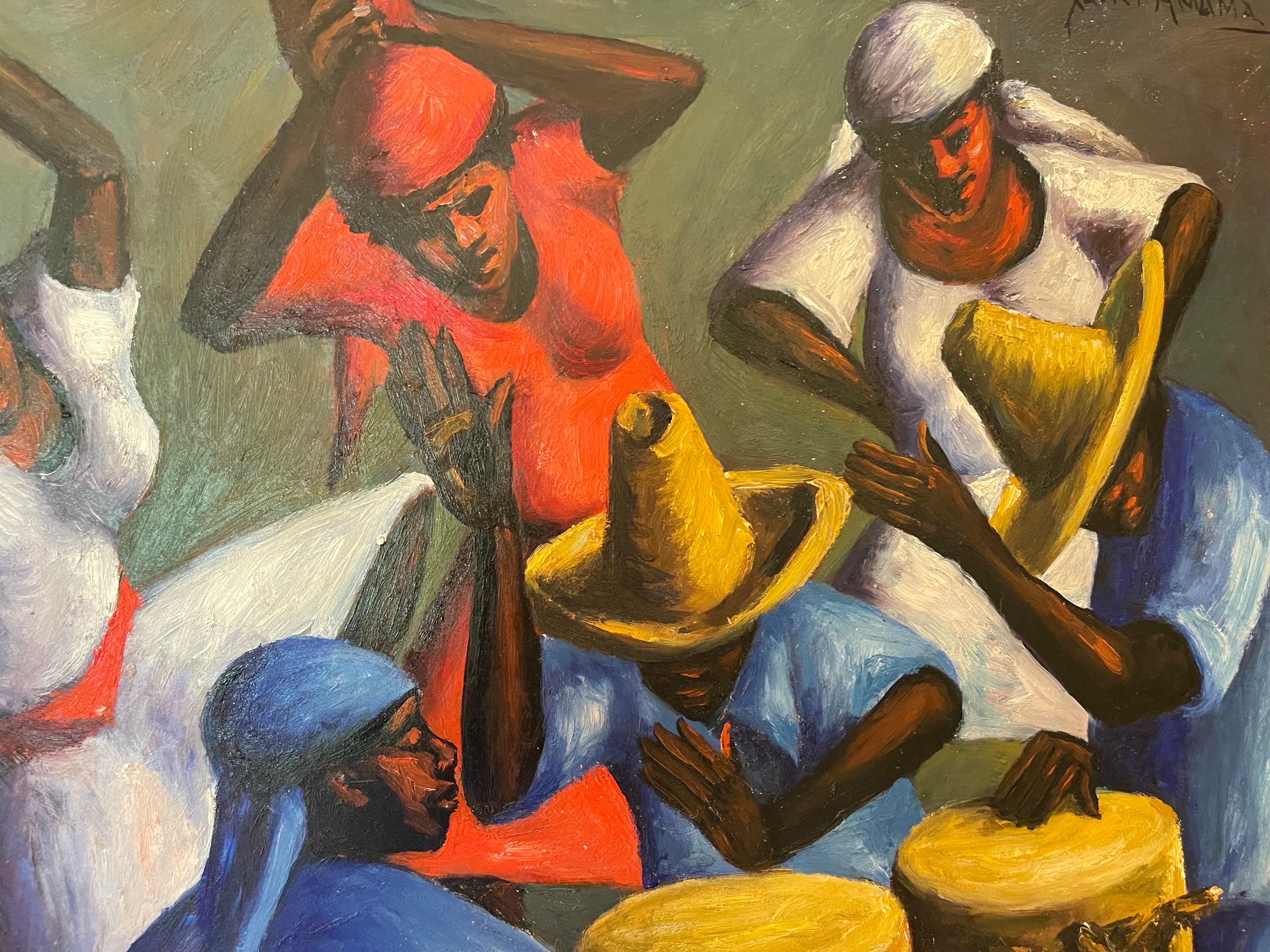 1956 Haiti Drummers and Dancers by Xaviar Amiana Painting For Sale 1