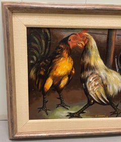 1956: Galli di Haiti, dipinto ad olio su tavola da Rene Exume