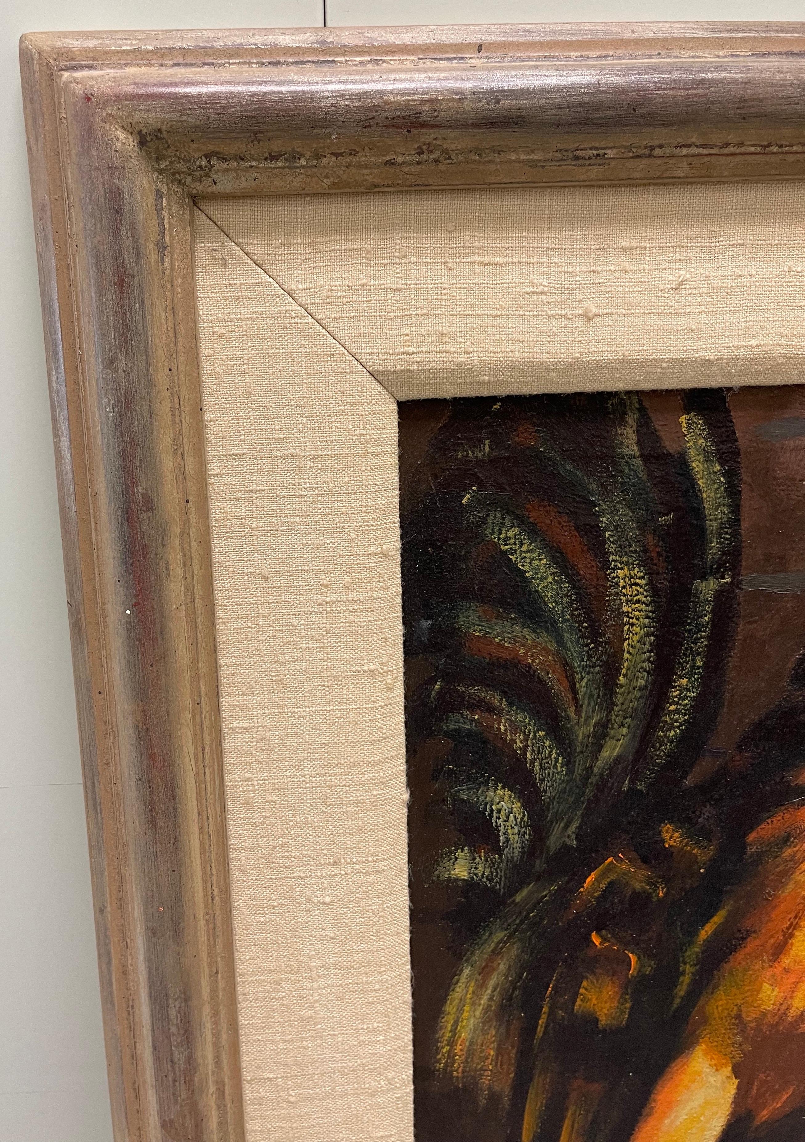1956 Haitian Roosters Oil on Board Painting by Rene Exume For Sale 3