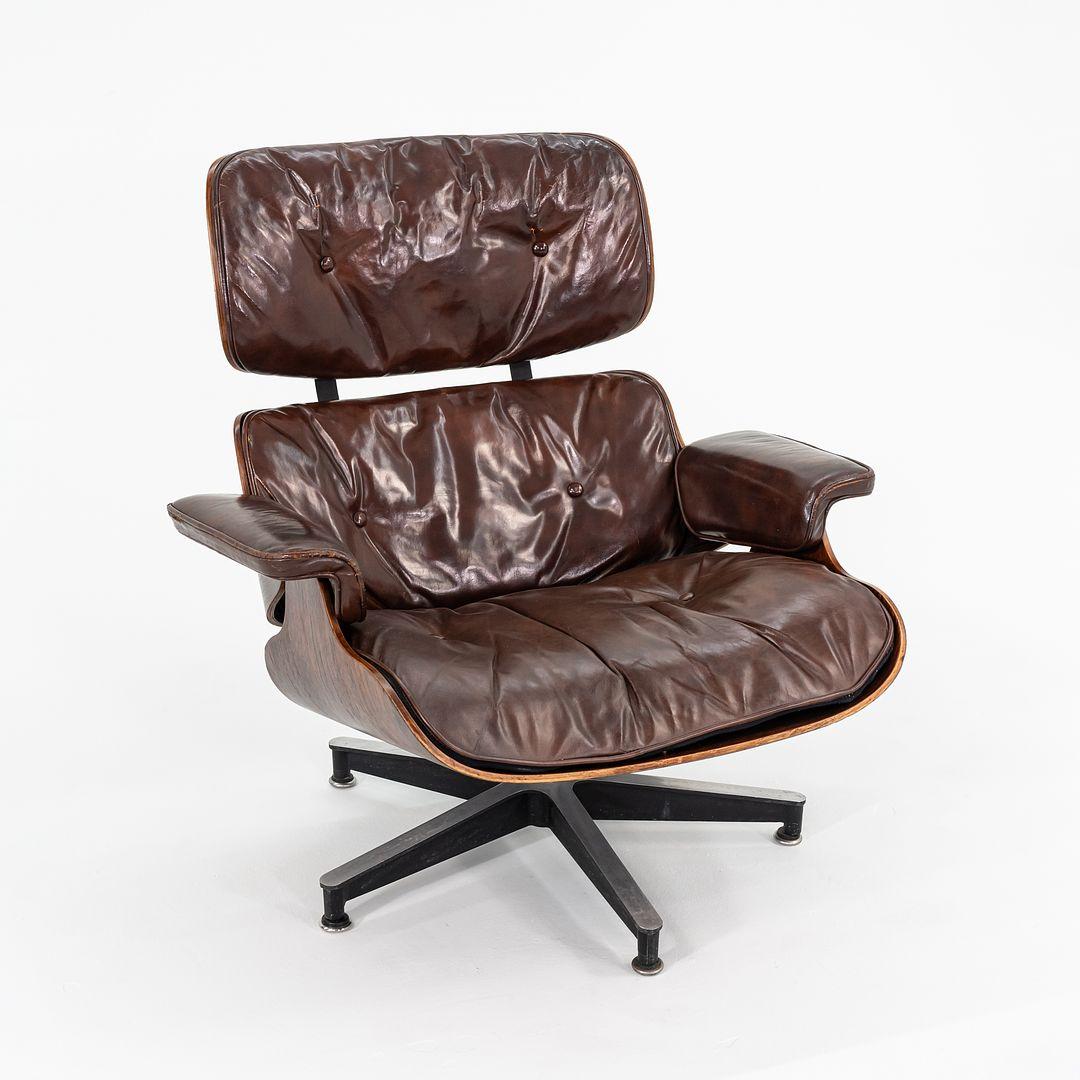 American 1956 Herman Miller Eames Lounge Chair & Ottoman in Leather & Brazilian Rosewood For Sale