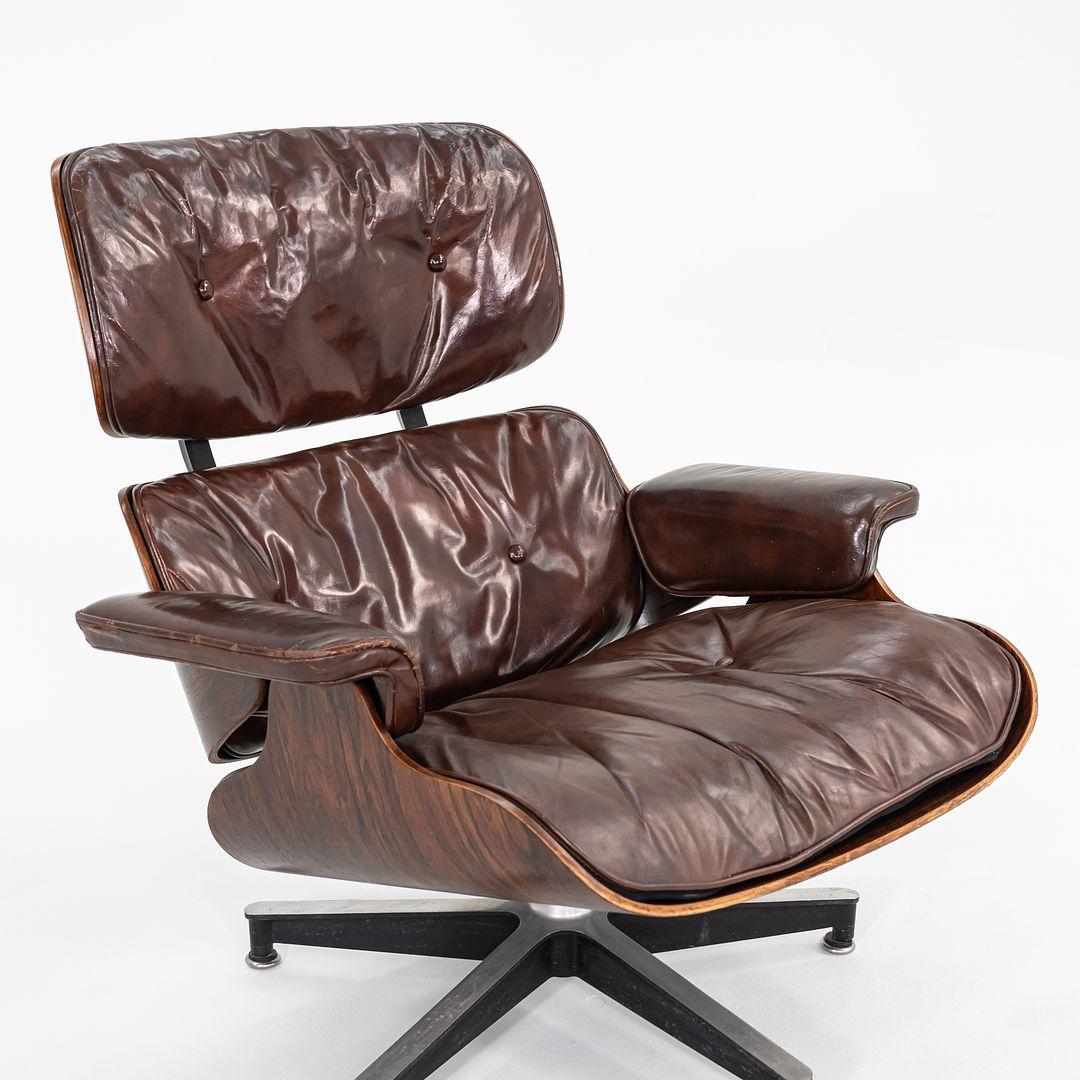 1956 Herman Miller Eames Lounge Chair & Ottoman in Leather & Brazilian Rosewood For Sale 2