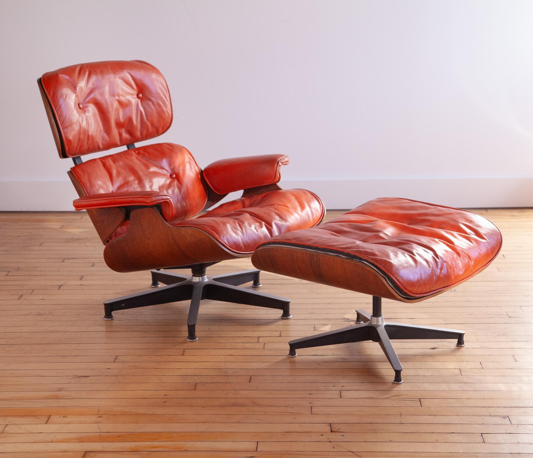 This really belongs in a museum. 

We are pleased to present this fantastic and rare Herman Miller Lounge Chair and Ottoman, models 670 and 671, designed by Charles and Ray Eames in 1956.

This is one of the earliest examples we've ever come across