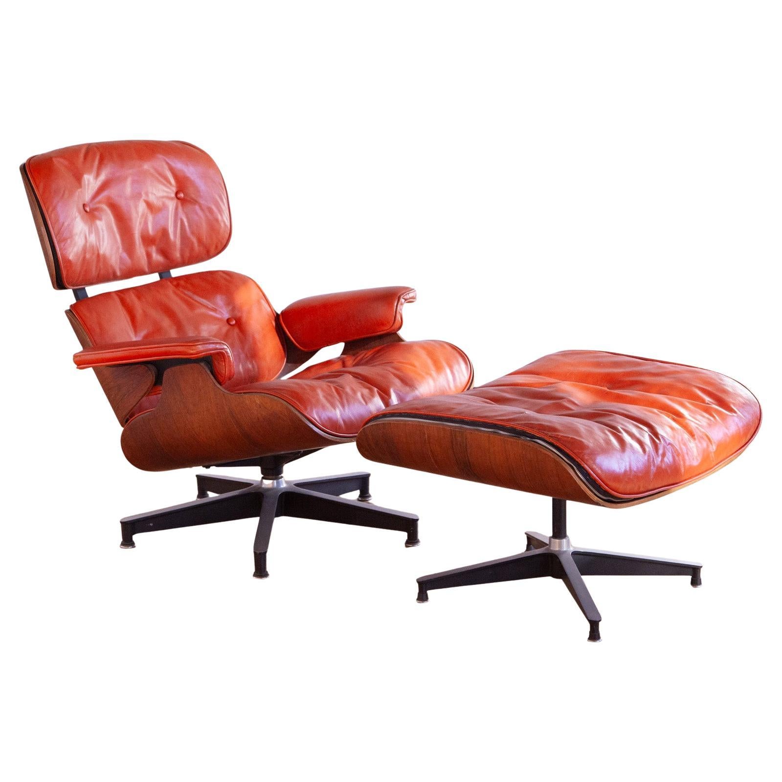 1956 Herman Miller Eames Lounge Chair With Original Salmon Leather For 1956 Herman Miller Eames Lounge Chair With Original Salmon Leather For