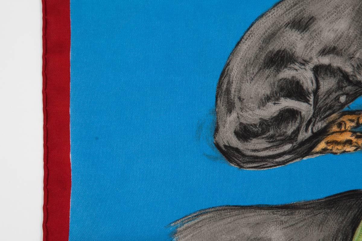 Blue Hermes Bassets Allemands Silk Twill Carre Scarf, 1956