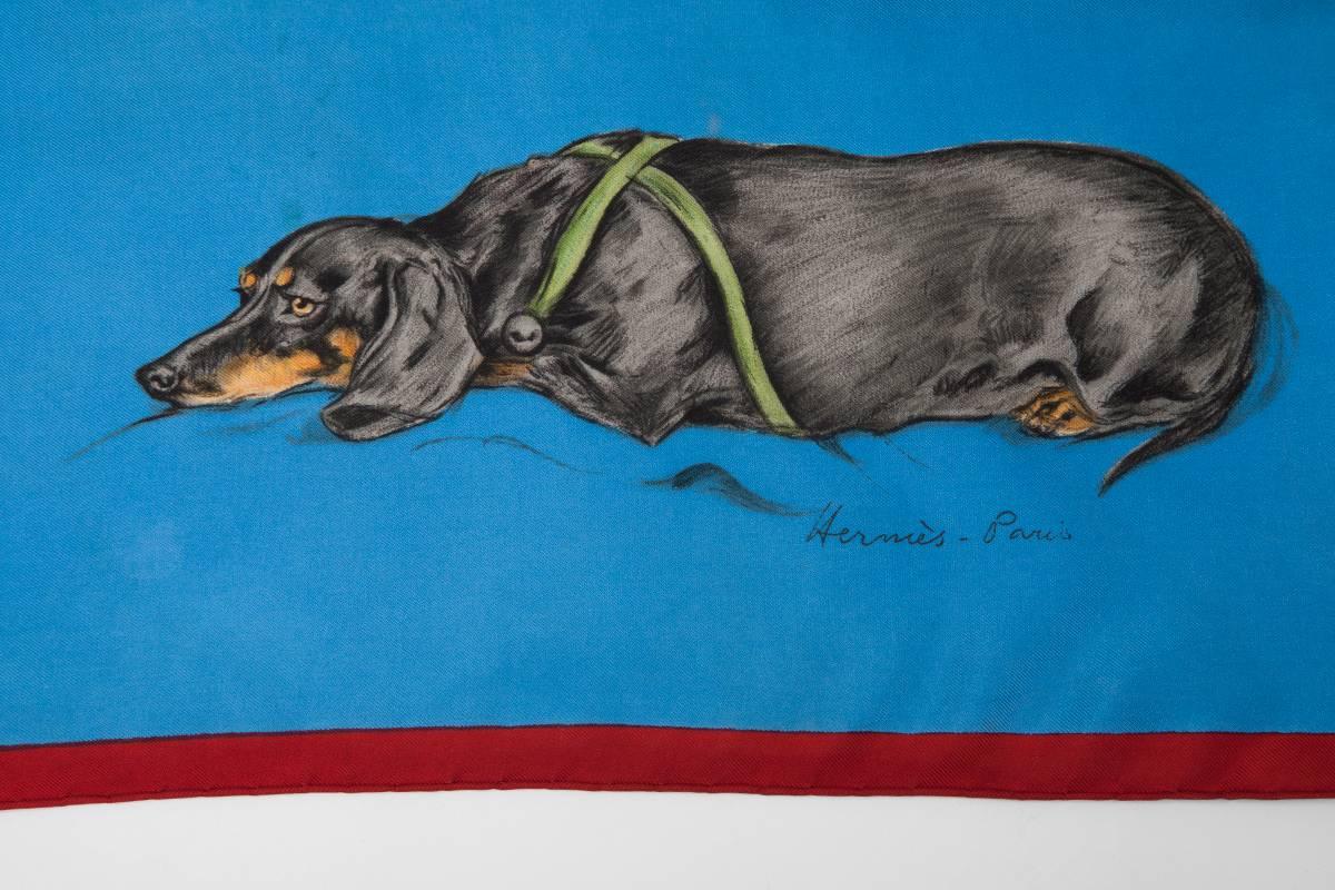 Hermes Bassets Allemands Silk Twill Carre Scarf, 1956 In Good Condition In Geneva, CH
